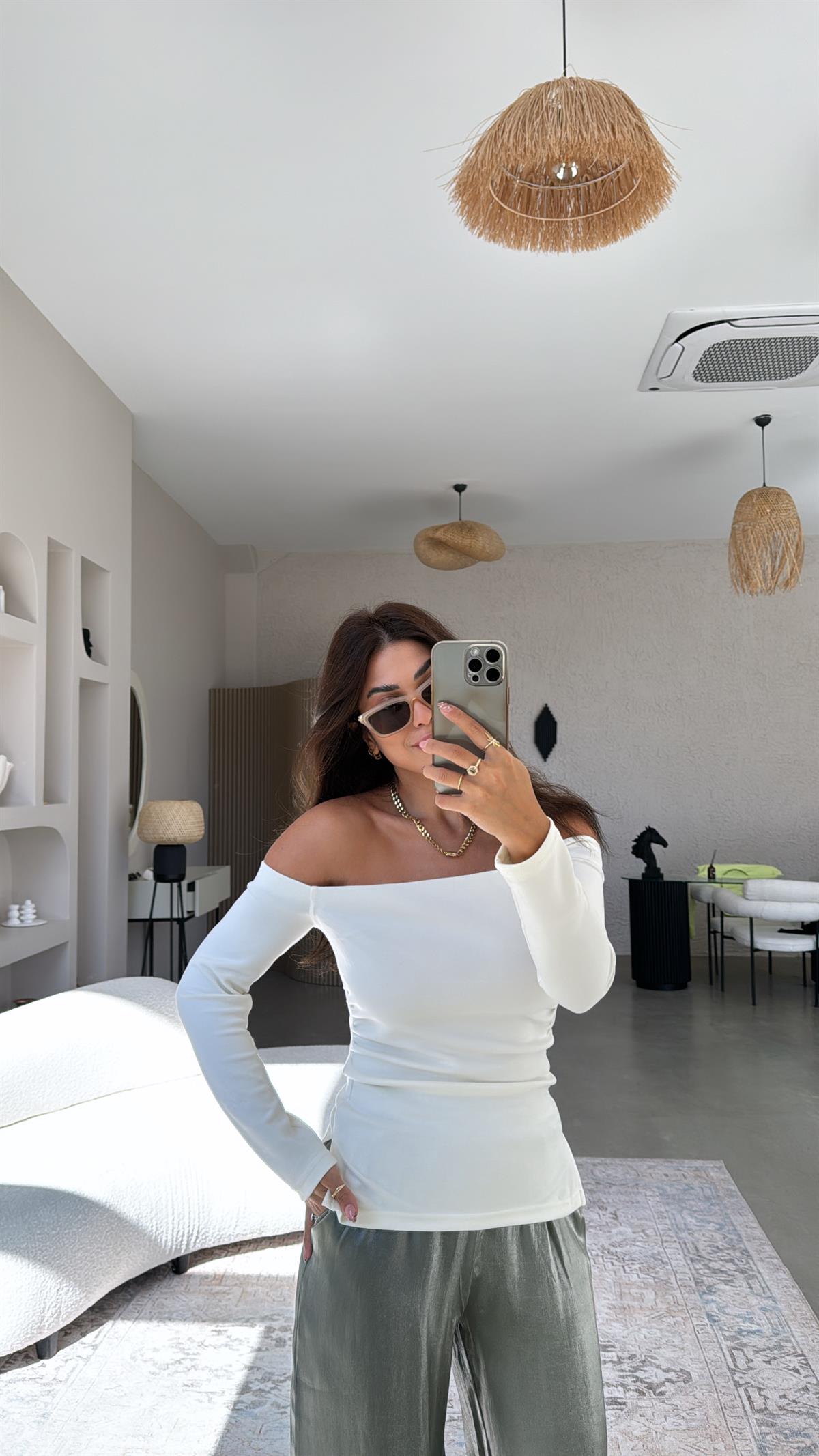 Ekru Modal Drapeli Bluz