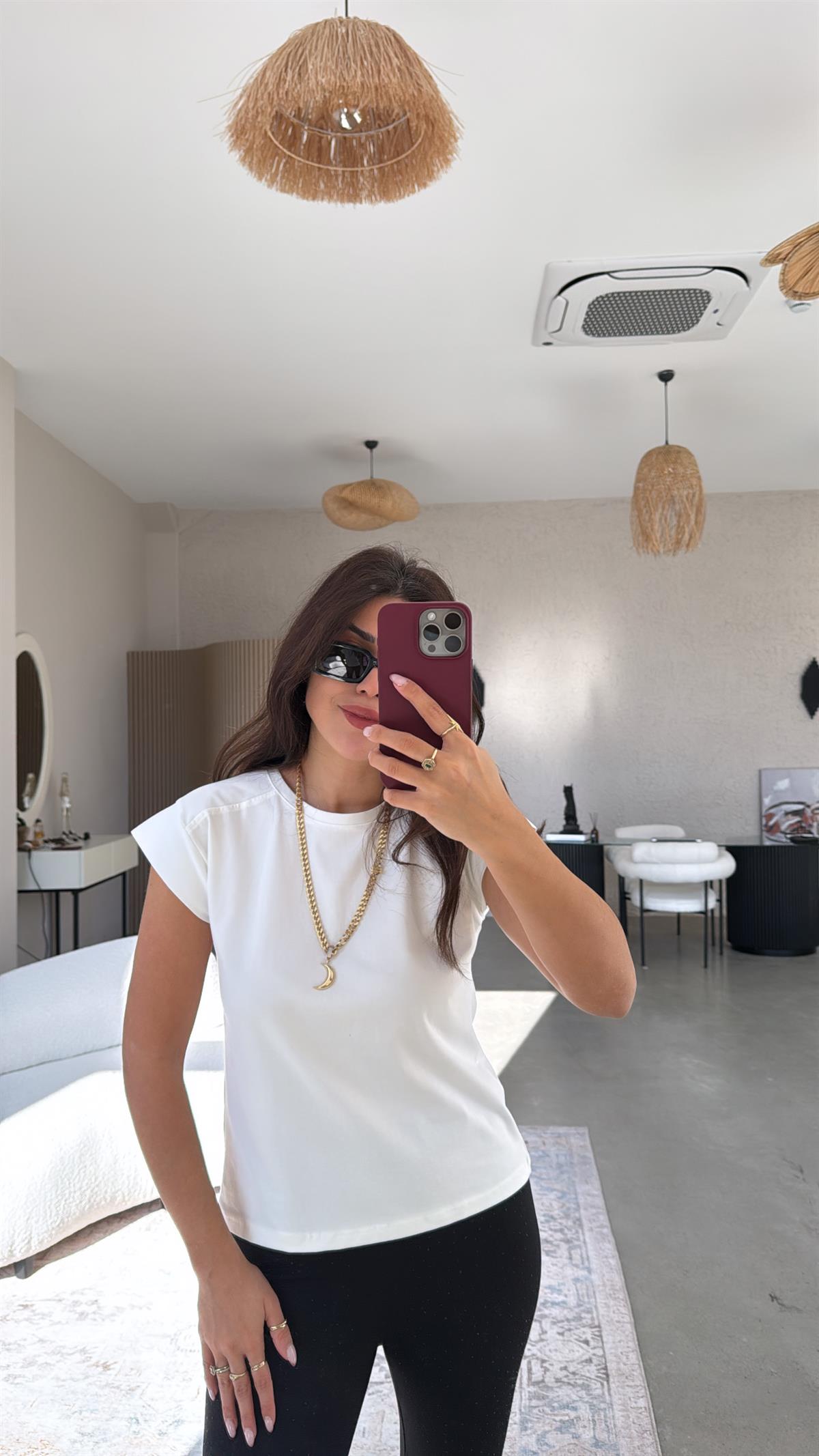 Ekru Omuz Detaylı Tshirt