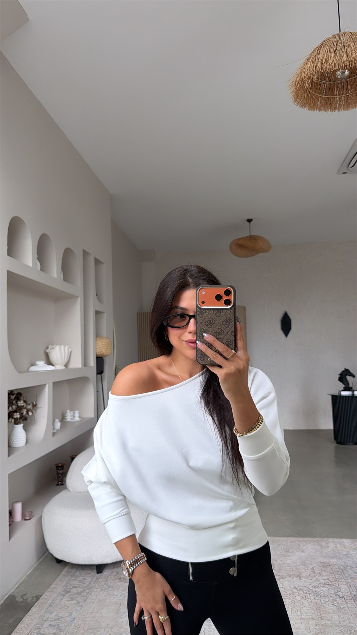 Ekru Omzu Açık Modal Sweatshirt