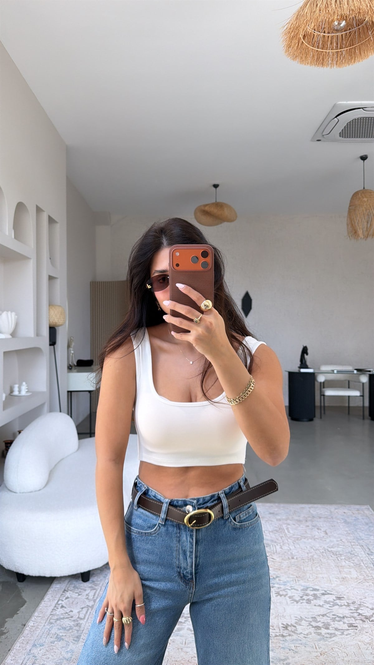 Ekru Ön Arka Oval Oys Crop Atlet