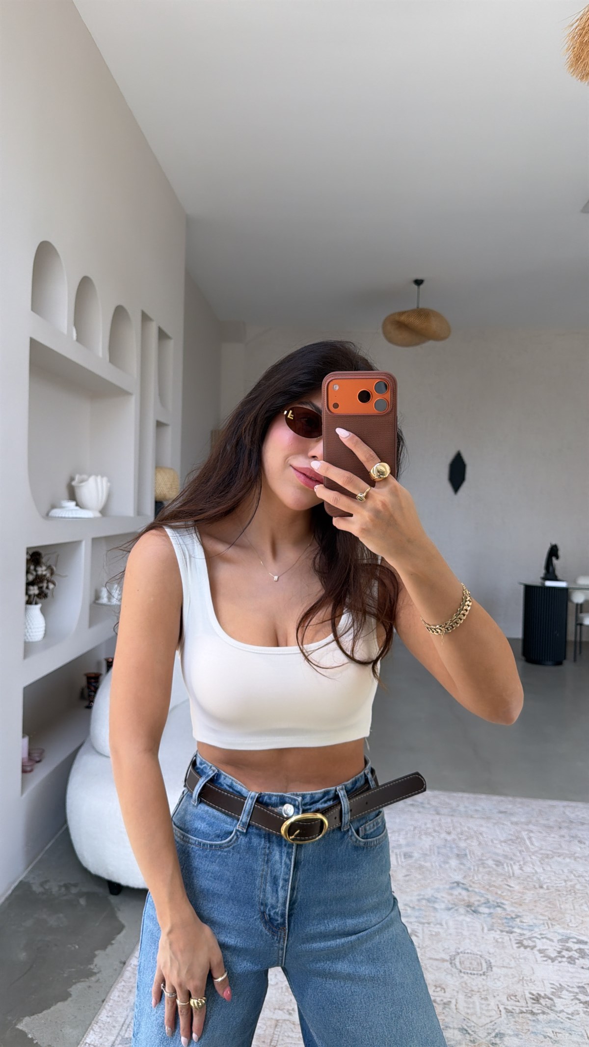 Ekru Ön Arka Oval Oys Crop Atlet