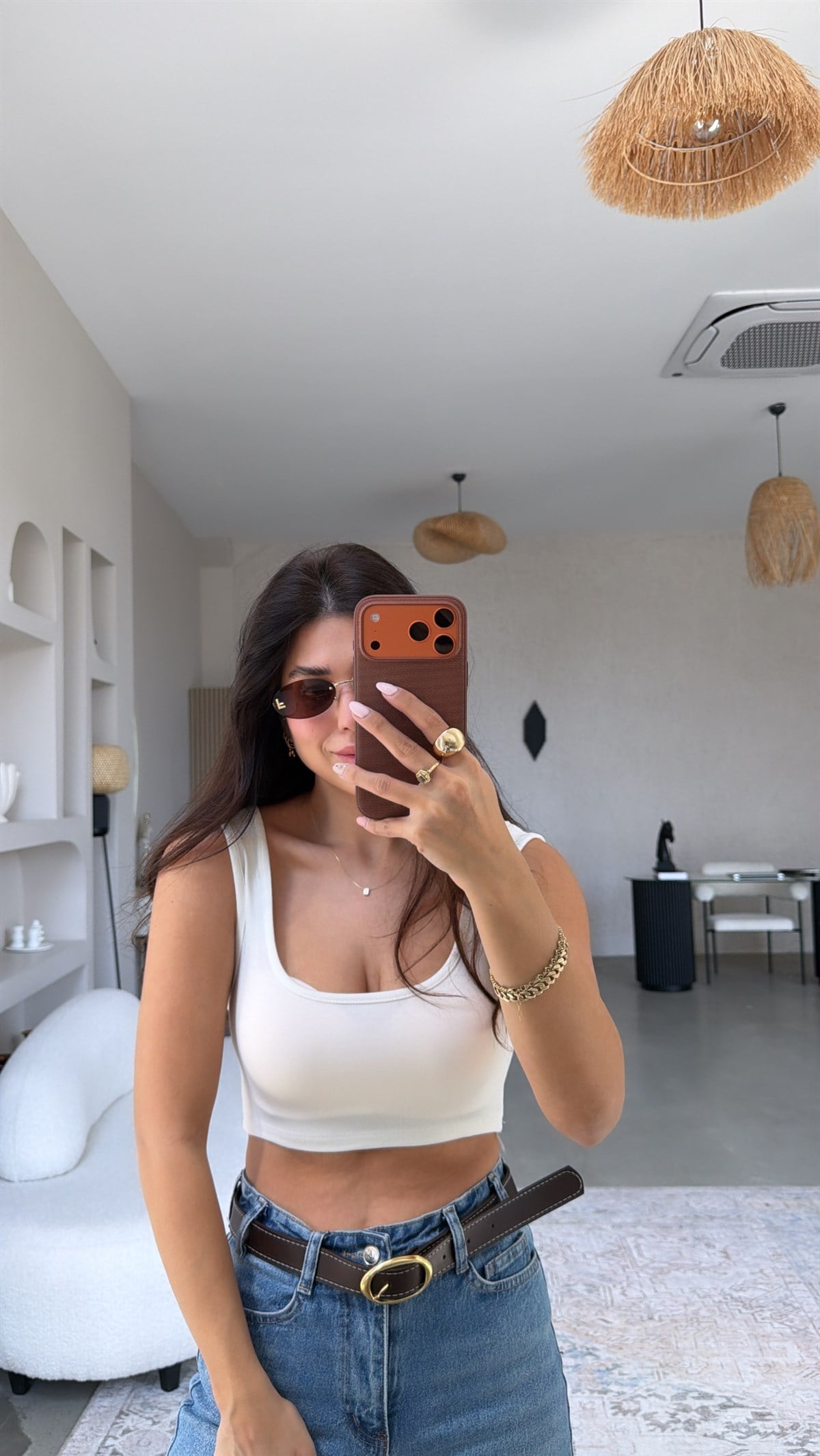 Ekru Ön Arka Oval Oys Crop Atlet