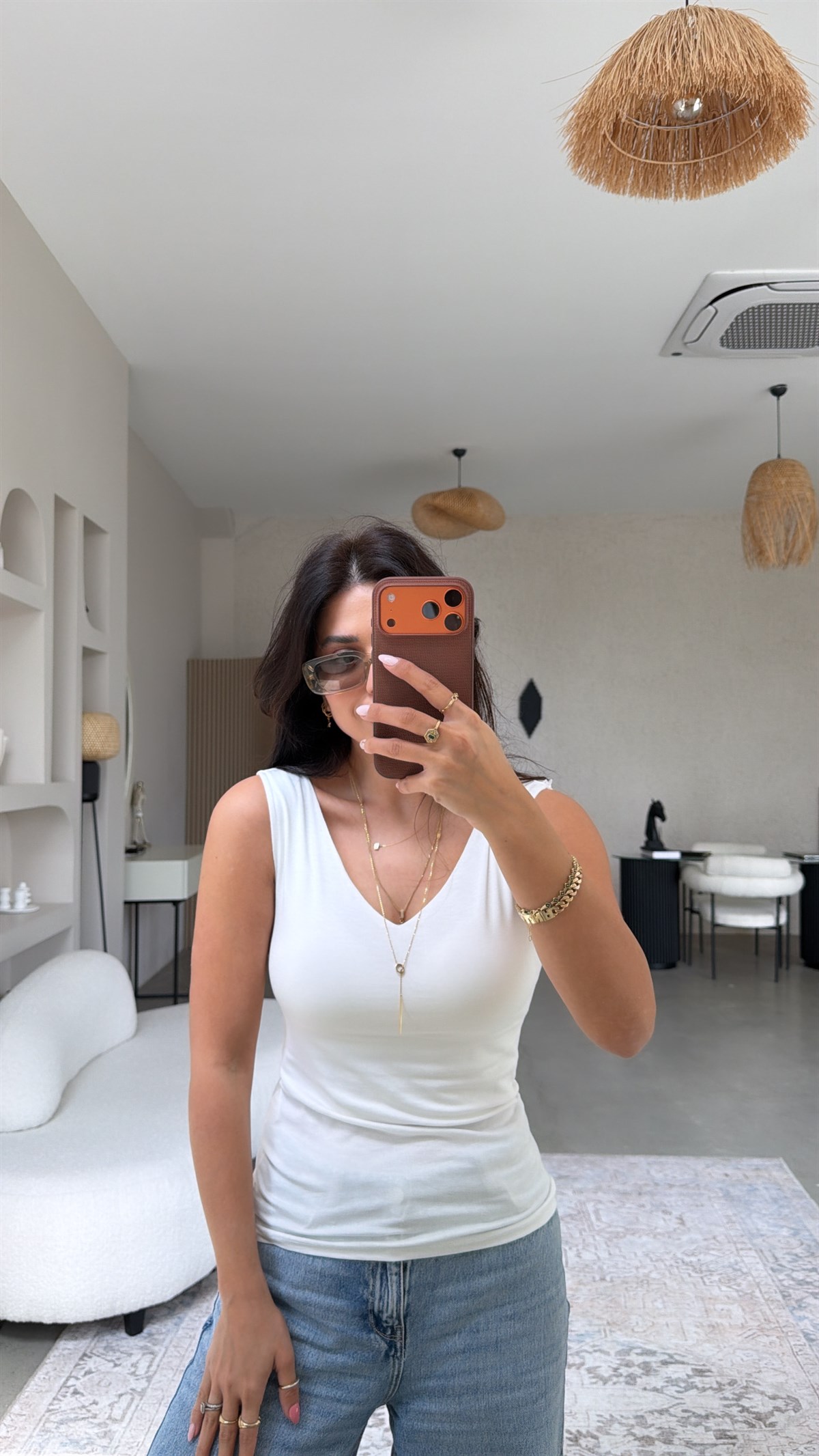 Ekru Ön Arka V Yaka Viskon Atlet