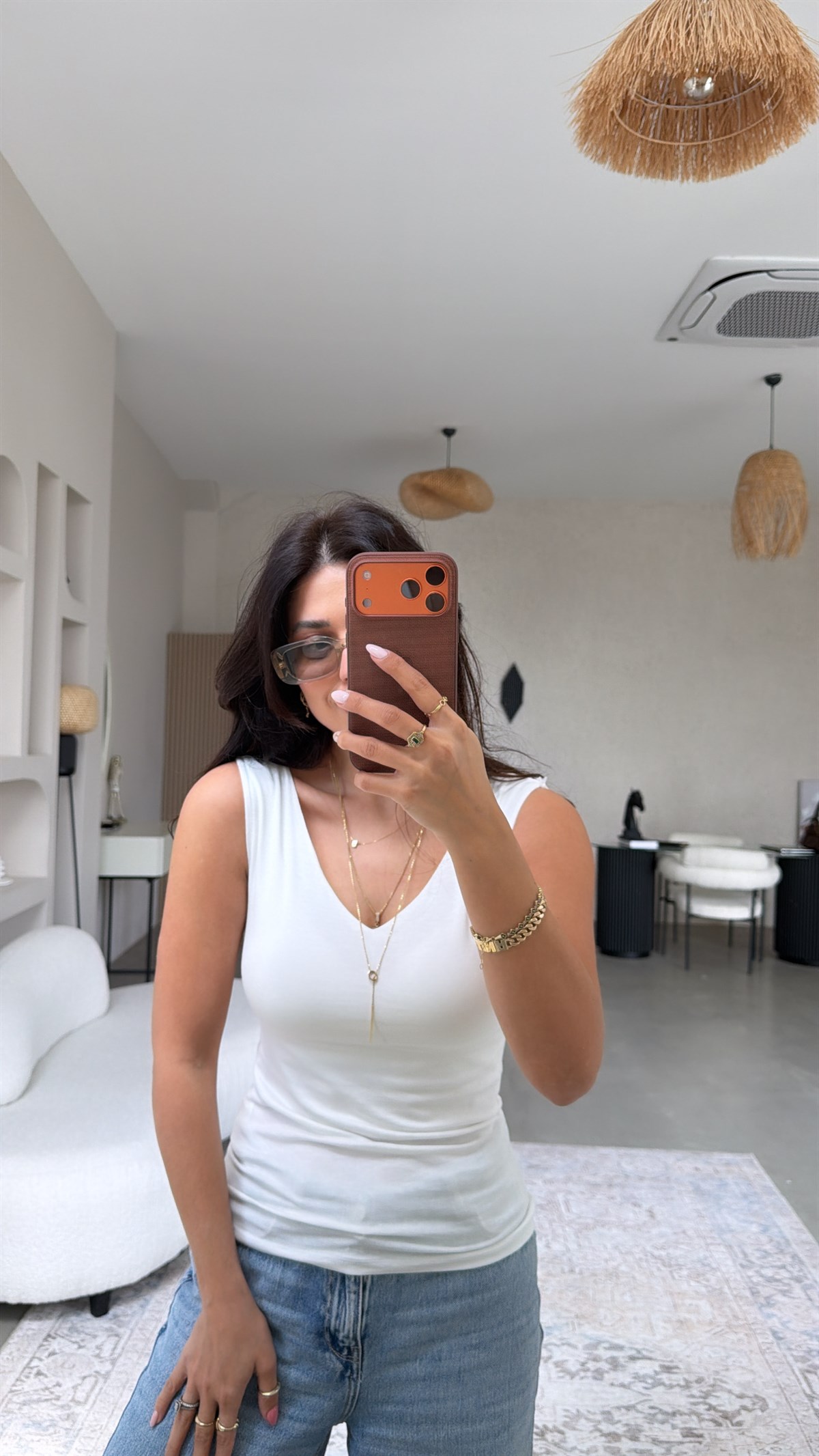 Ekru Ön Arka V Yaka Viskon Atlet