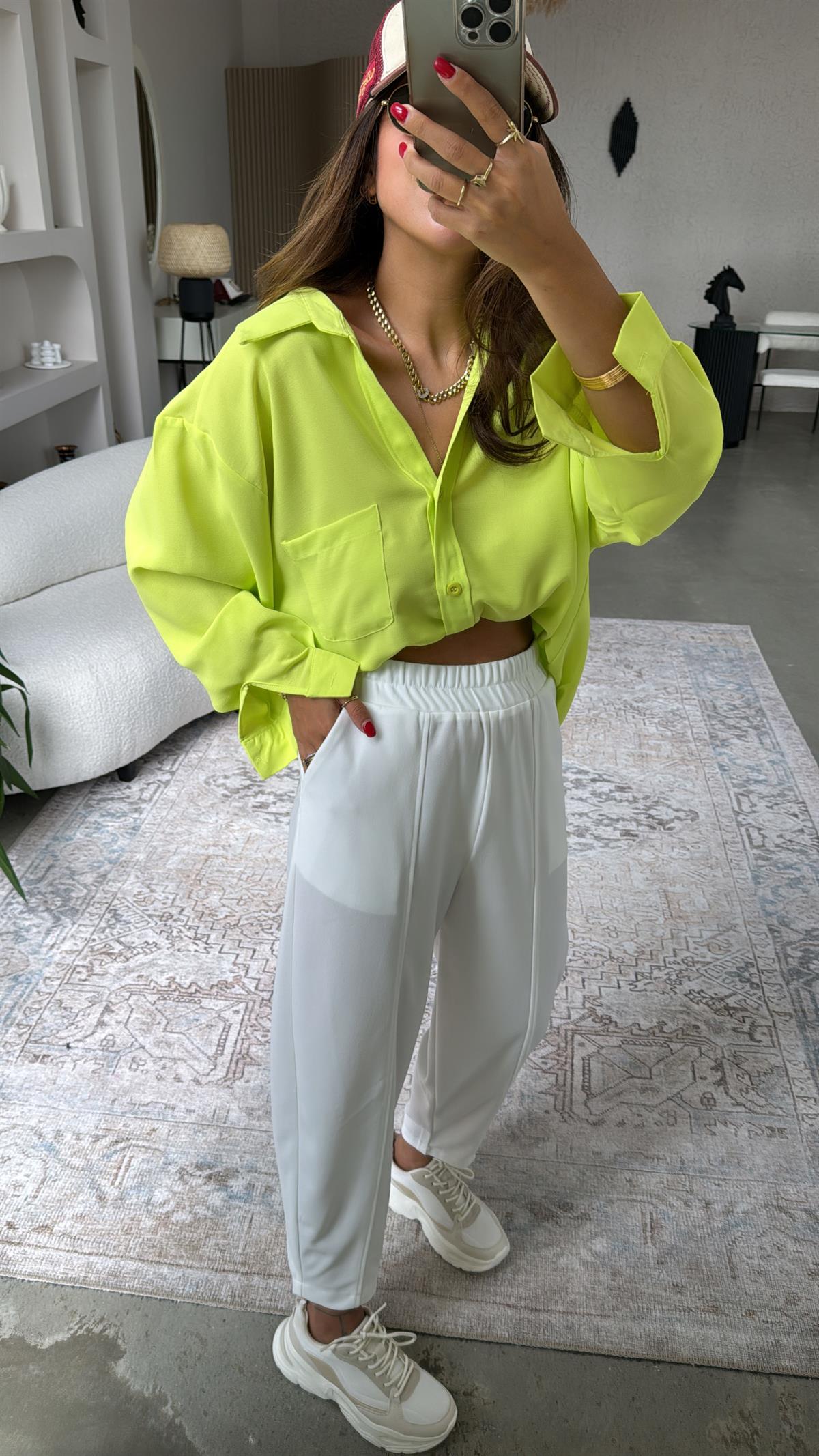 Ekru Önden Dikişli Pantolon