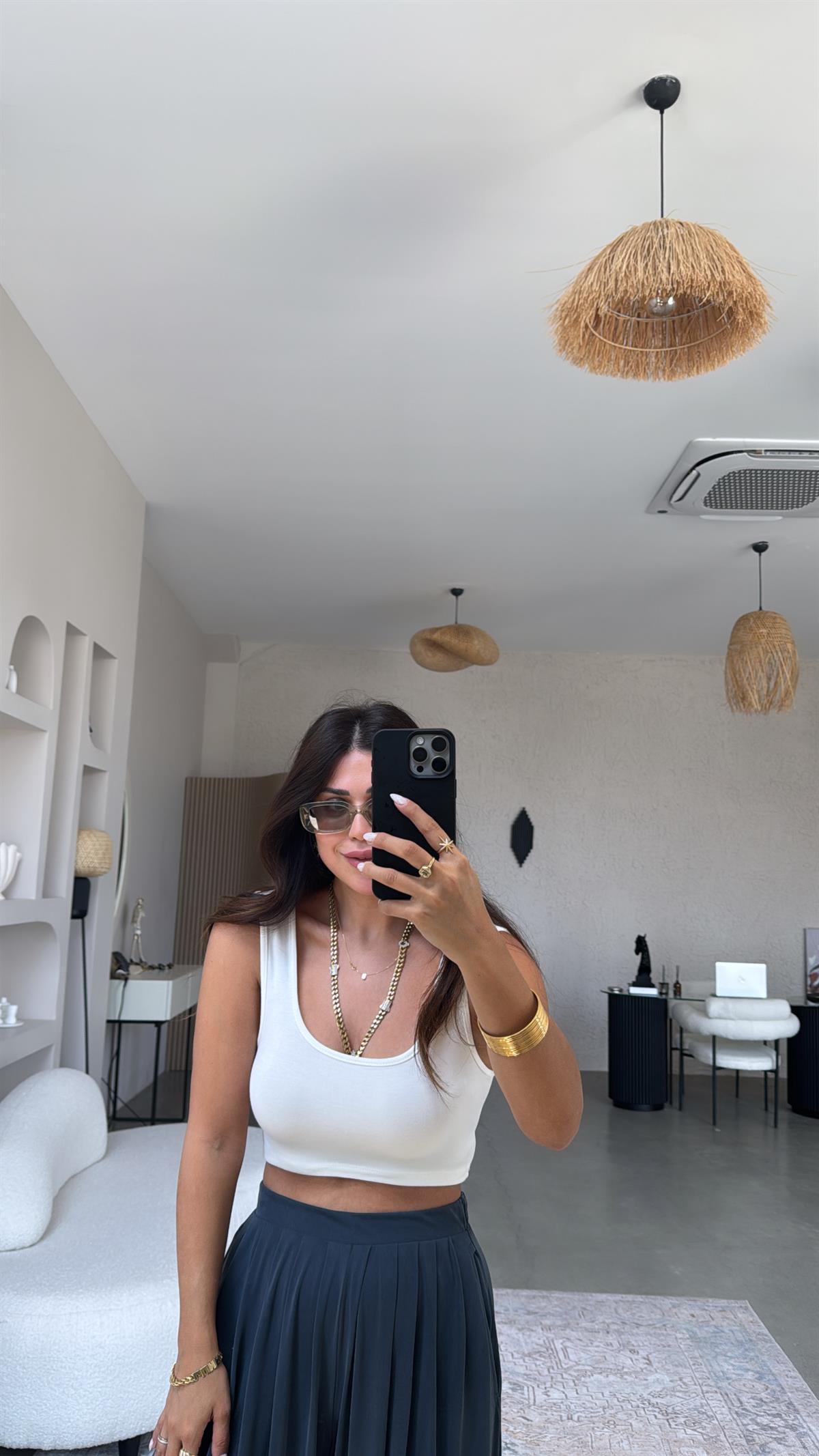 Ekru Oys Kalın Askı Crop Atlet