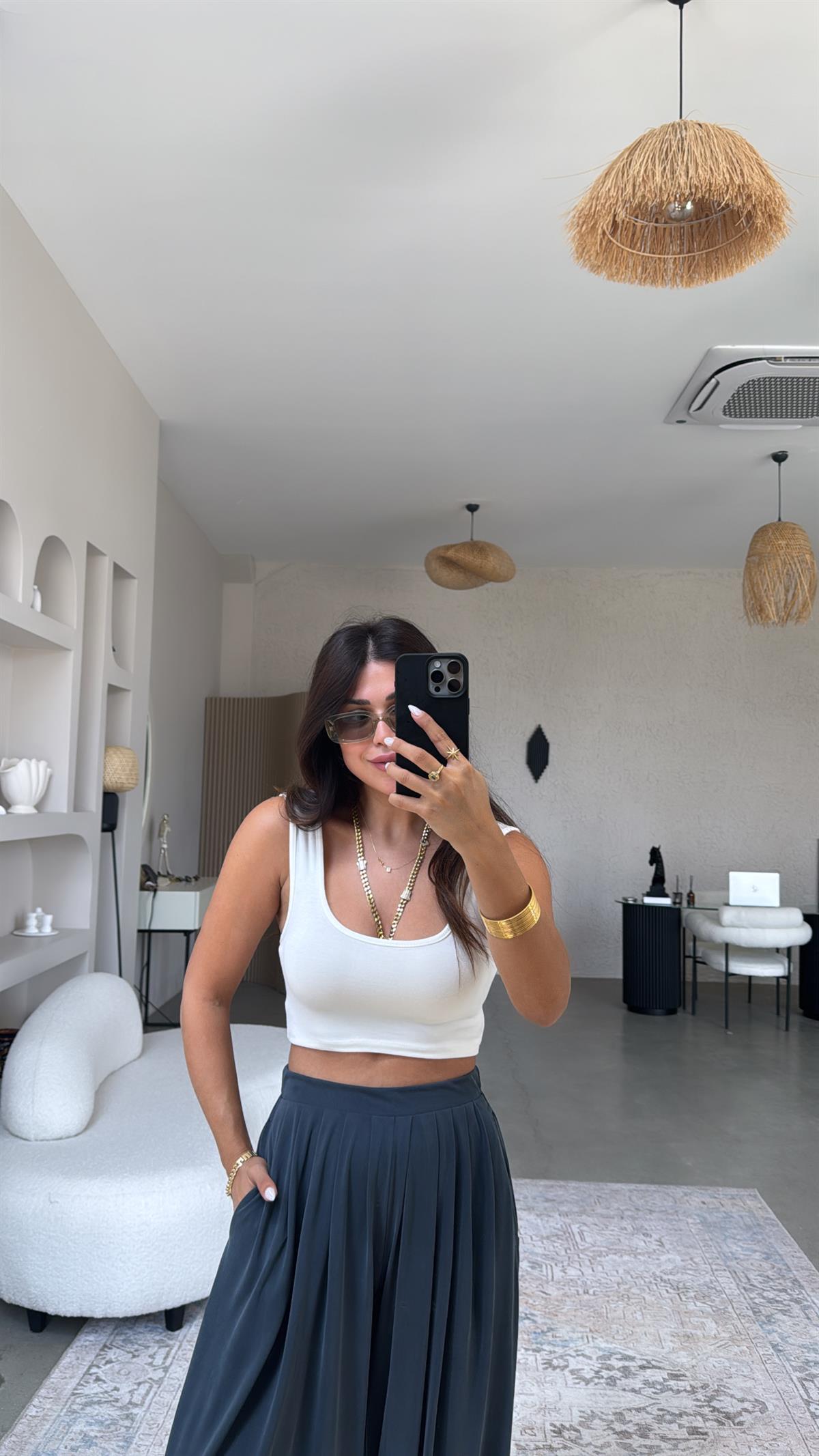 Ekru Oys Kalın Askı Crop Atlet