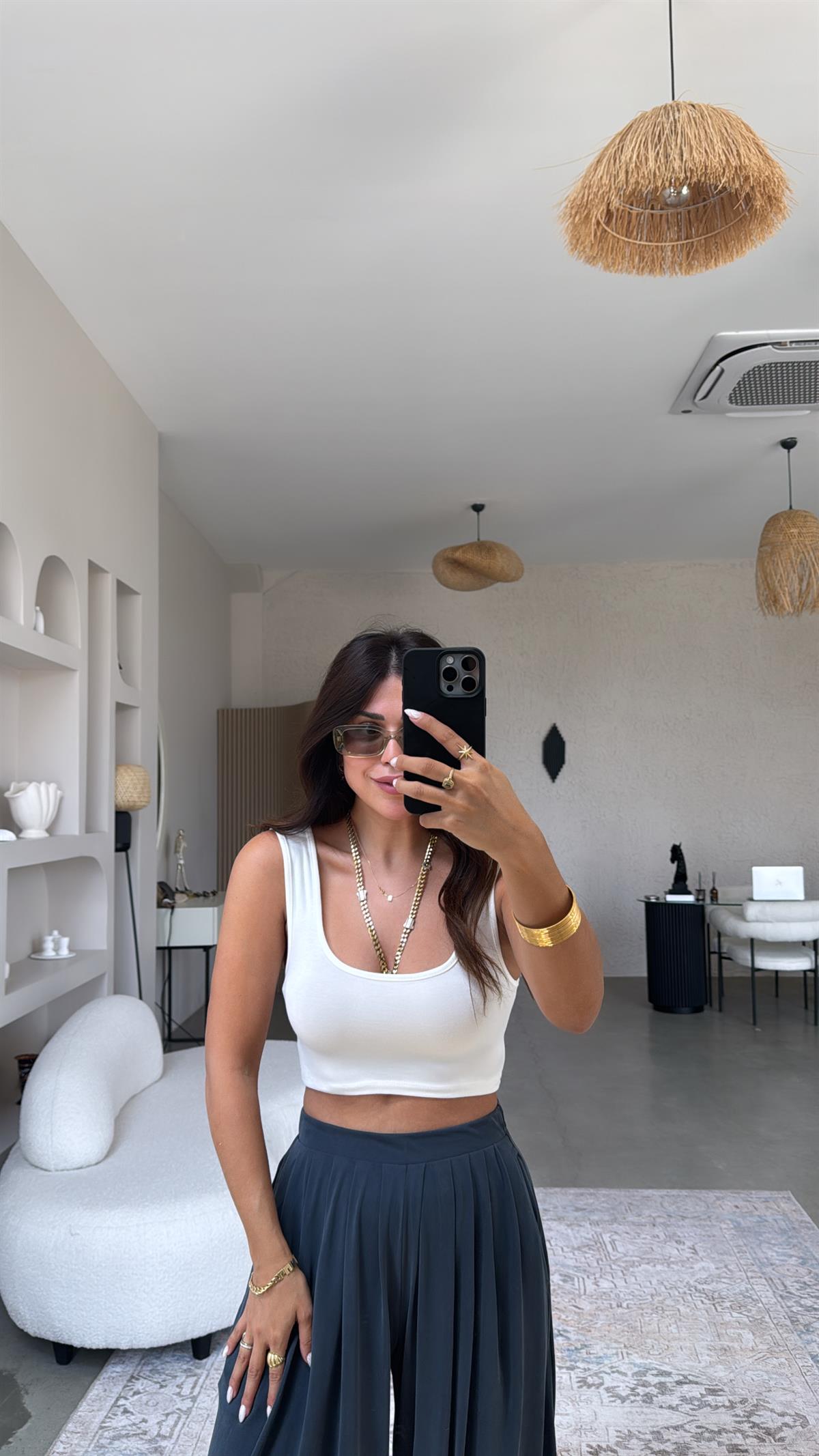 Ekru Oys Kalın Askı Crop Atlet