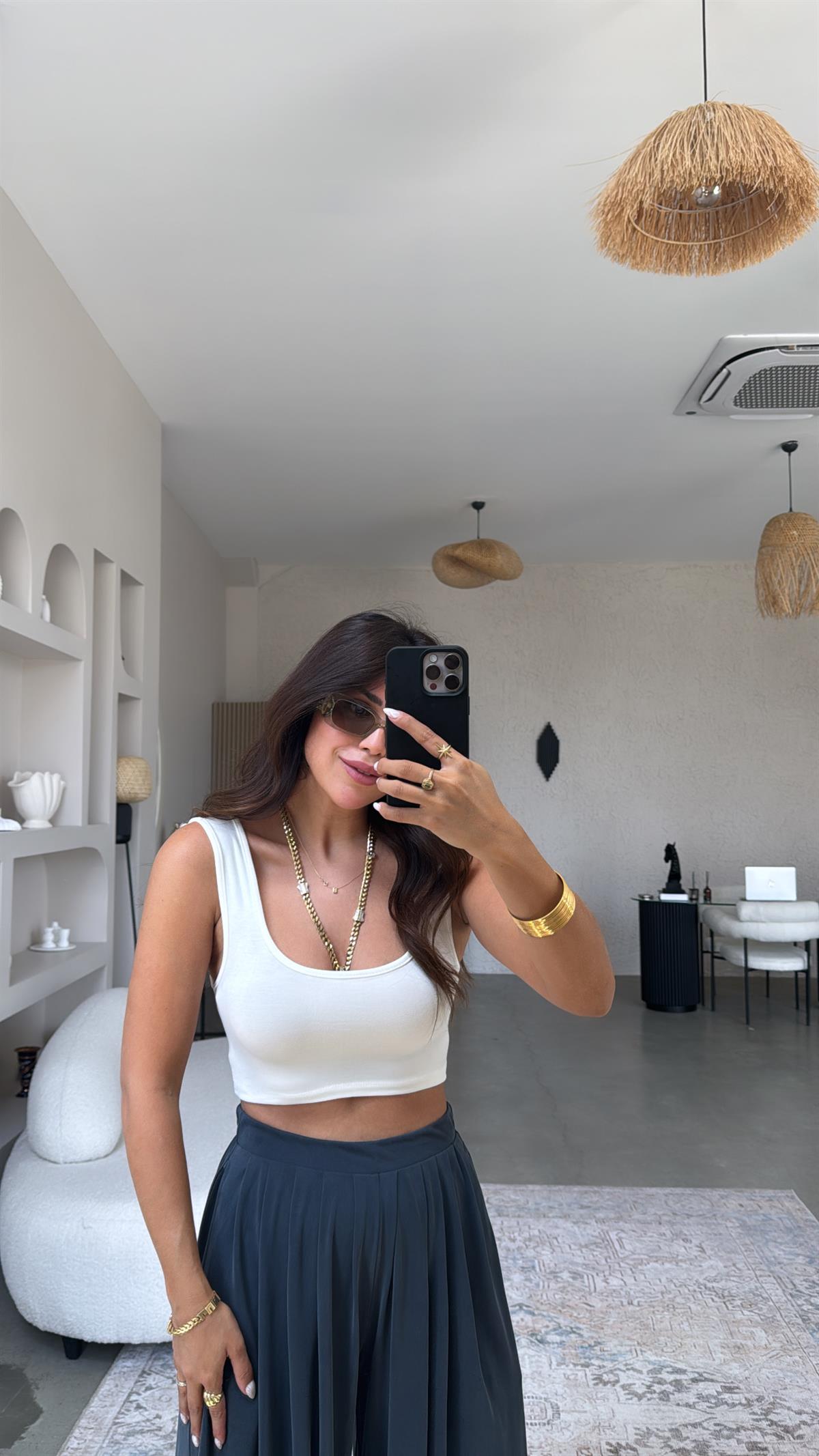 Ekru Oys Kalın Askı Crop Atlet