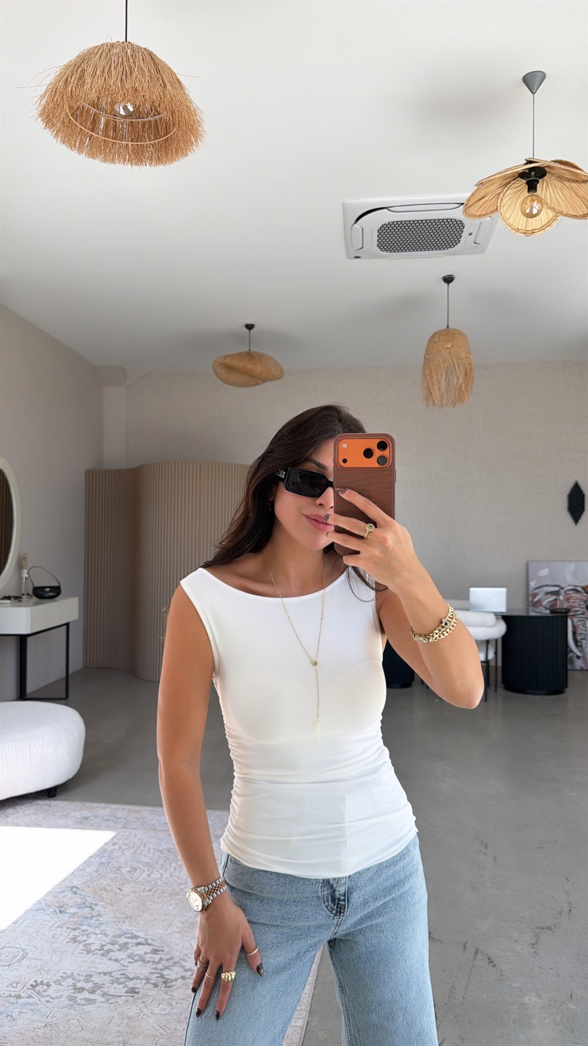 Ekru Polyamid Yan Büzgü Bluz