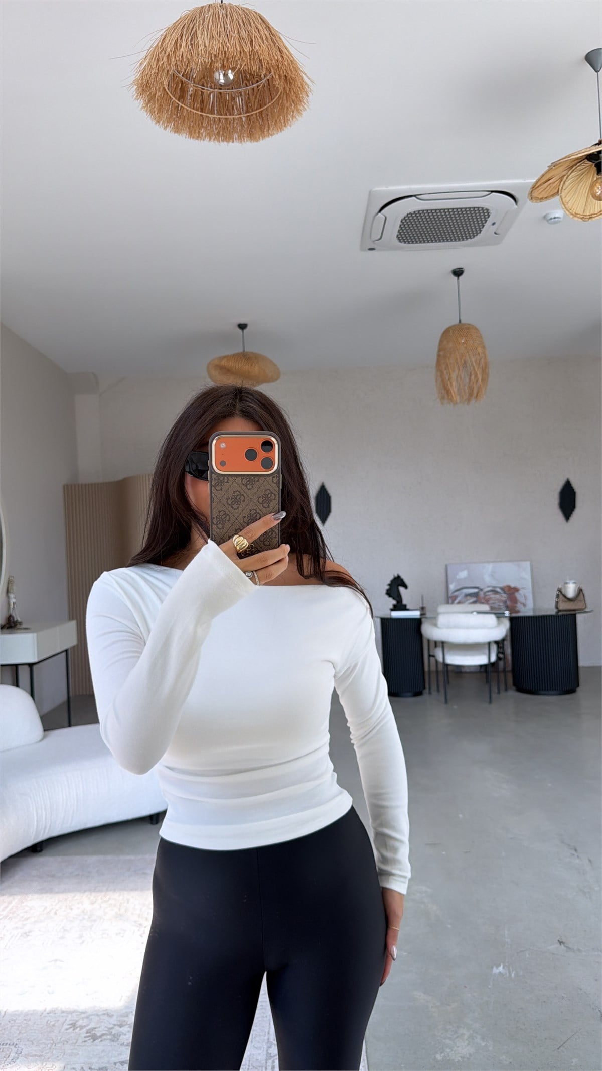 Ekru Premium Cotton Büzgülü Kayık Yaka Bluz