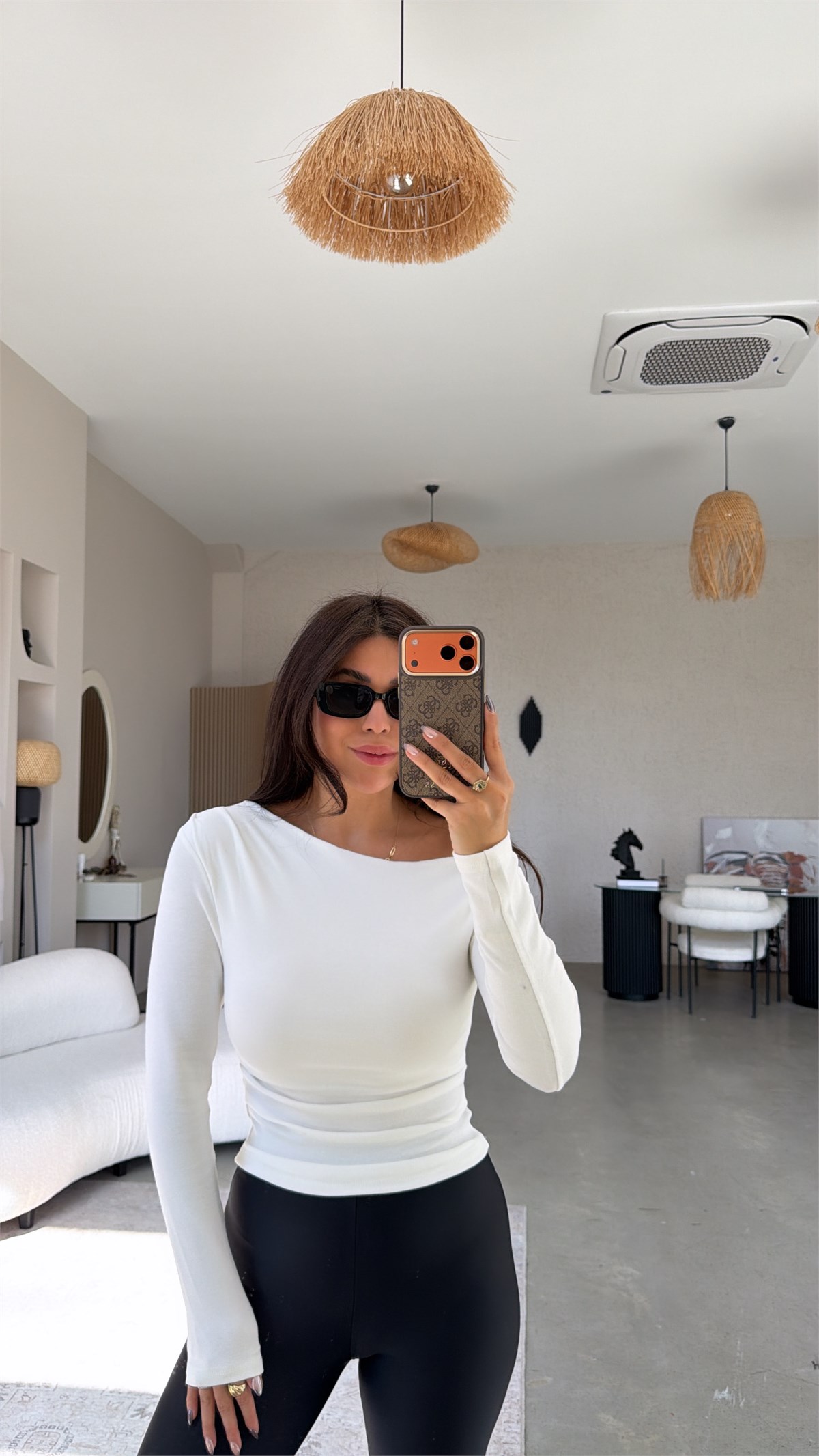 Ekru Premium Cotton Büzgülü Kayık Yaka Bluz