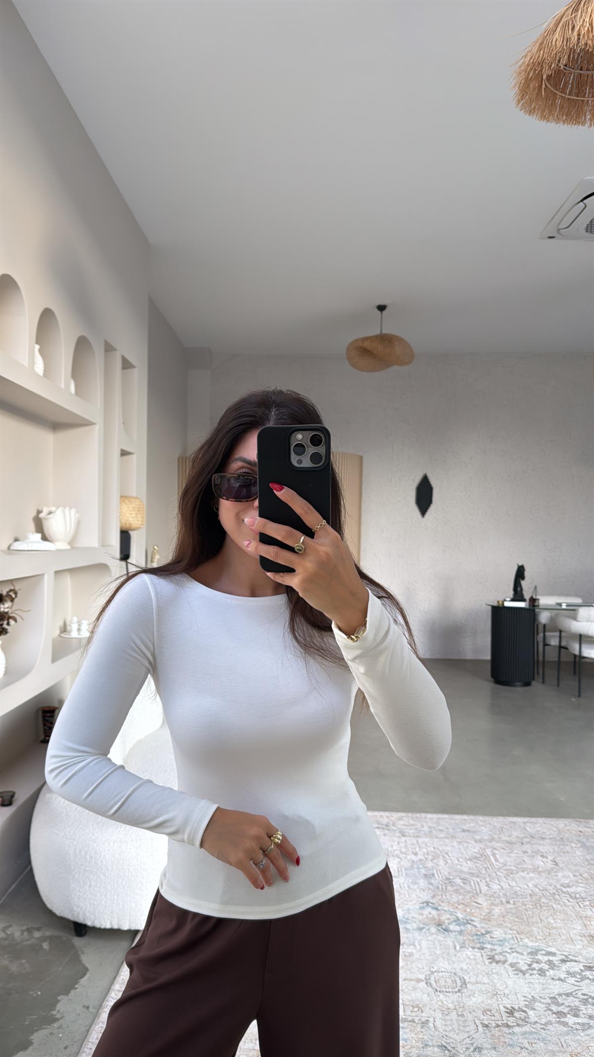 Ekru Pyr Uzun Kol Basic Bluz