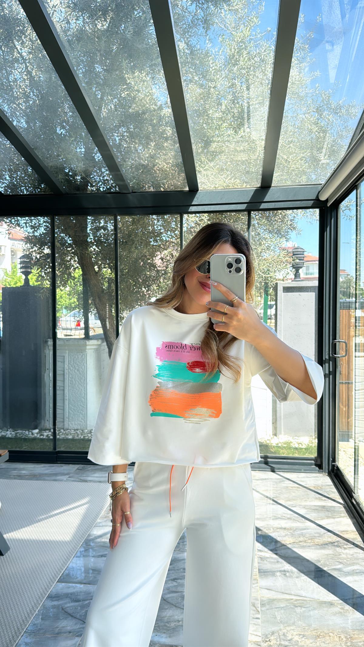 Ekru Renkli Baskılı Takım