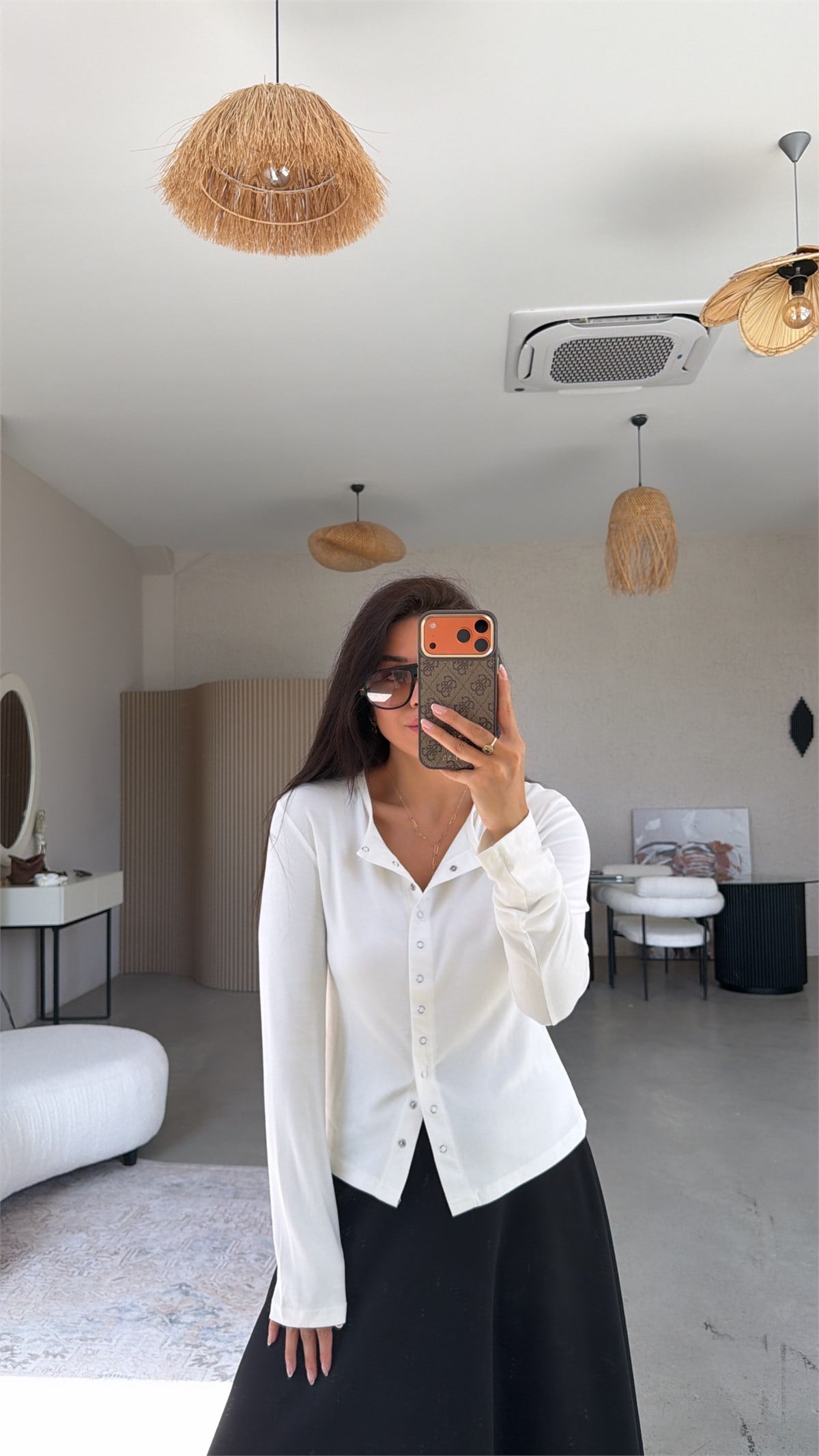 Ekru Tam Boy Çıtçıt Modal Bluz