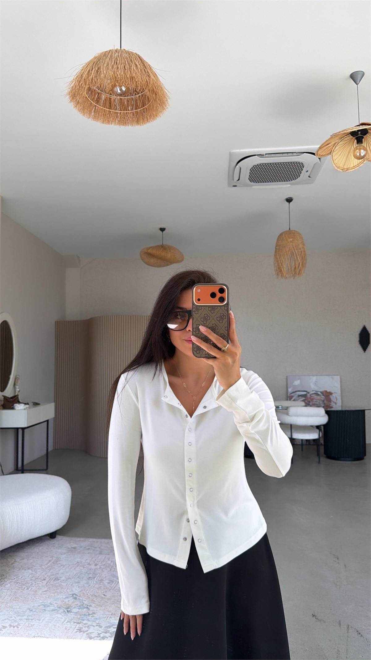 Ekru Tam Boy Çıtçıt Modal Bluz