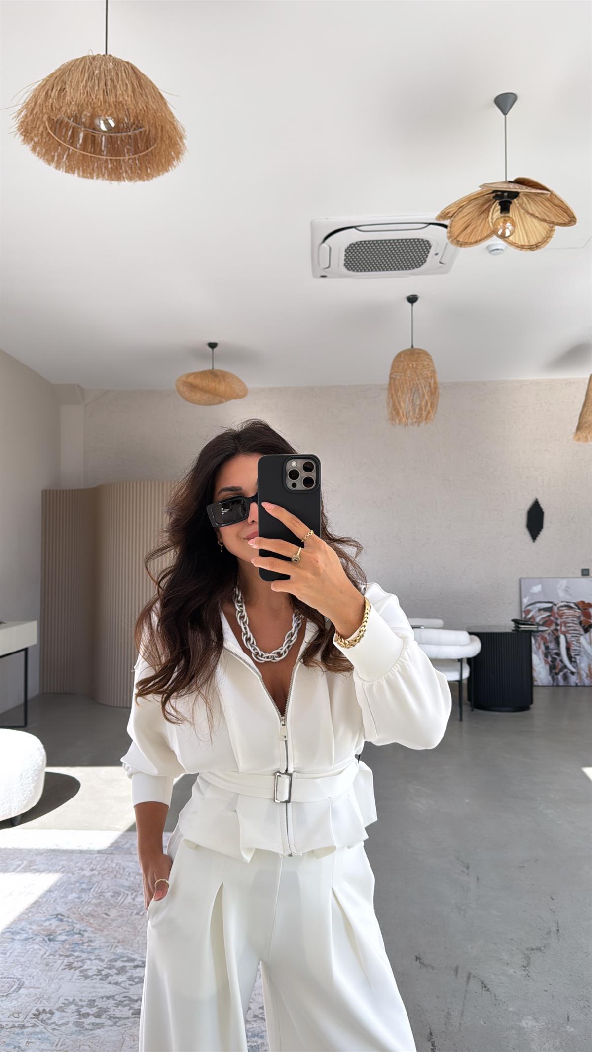 Ekru Tokalı Ceketli Pantolon Takım