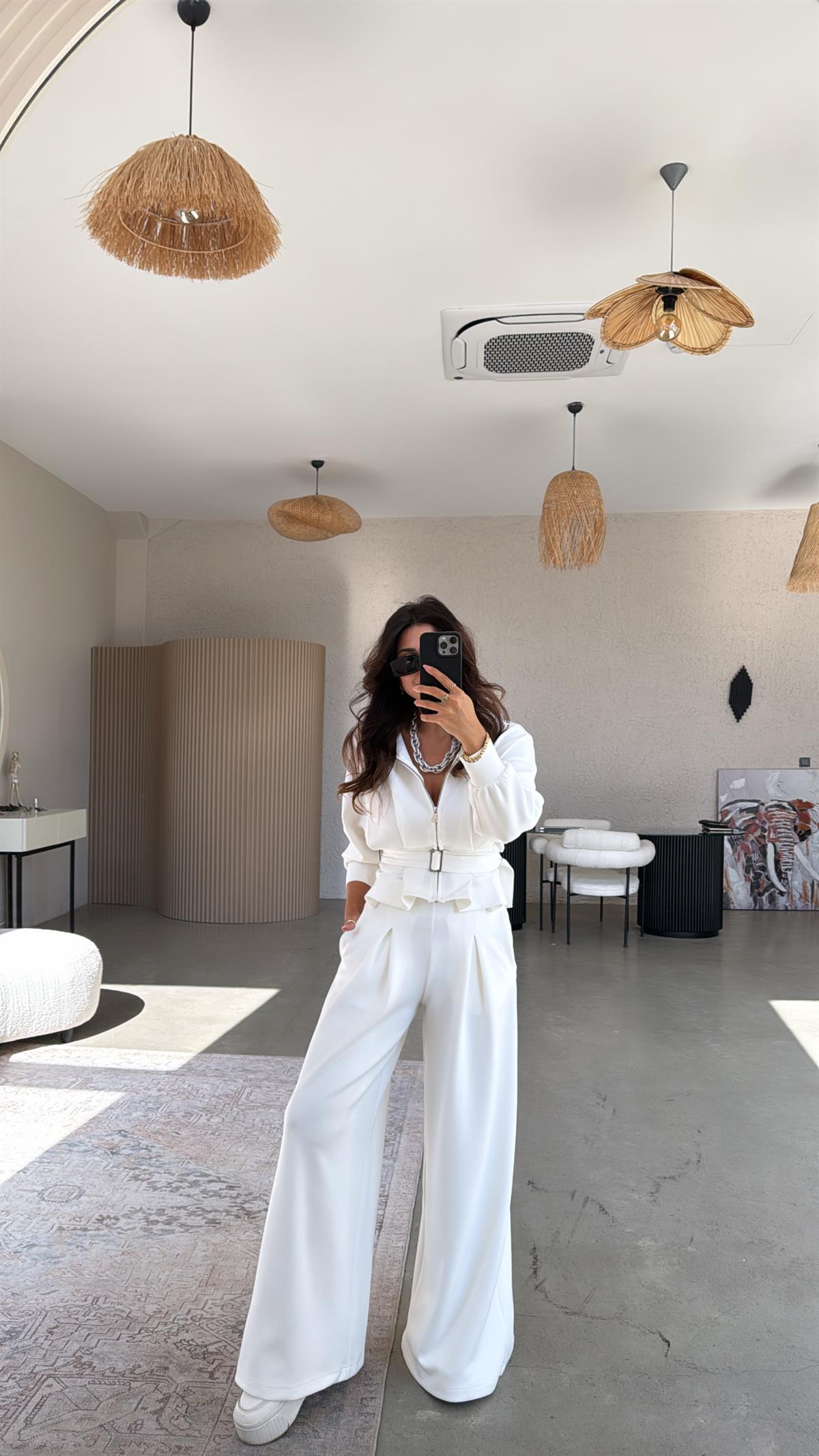 Ekru Tokalı Ceketli Pantolon Takım