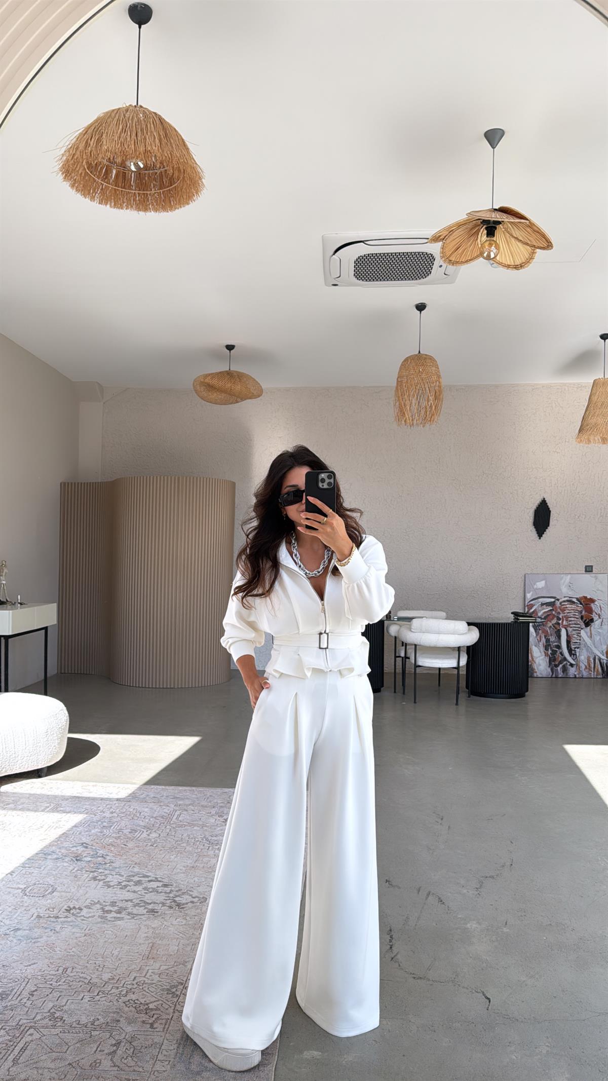 Ekru Tokalı Ceketli Pantolon Takım