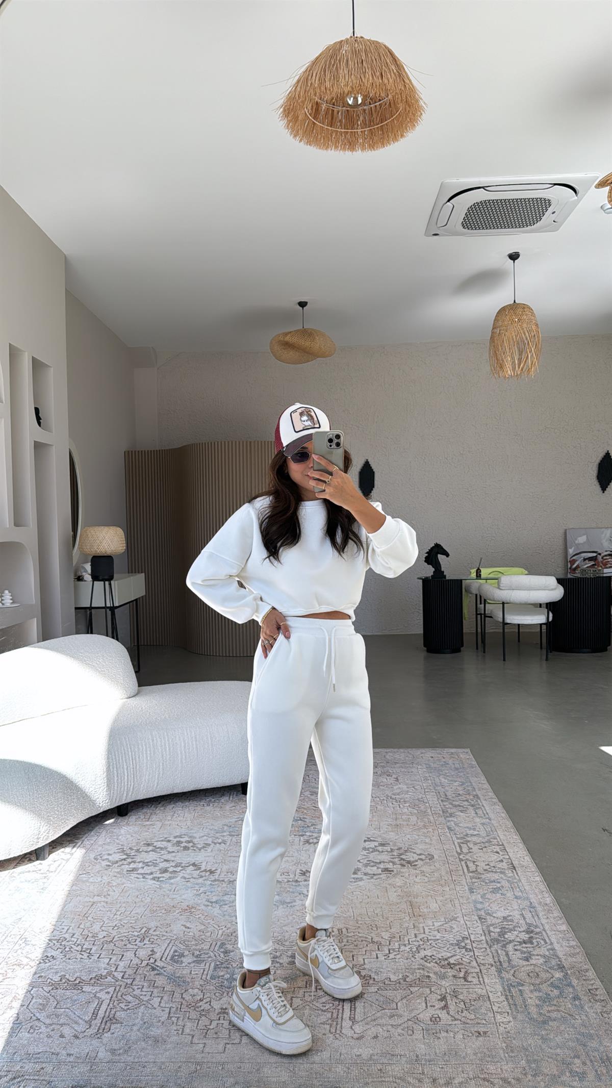 Ekru Üç İplik Şardonlu Eşofman Takımı