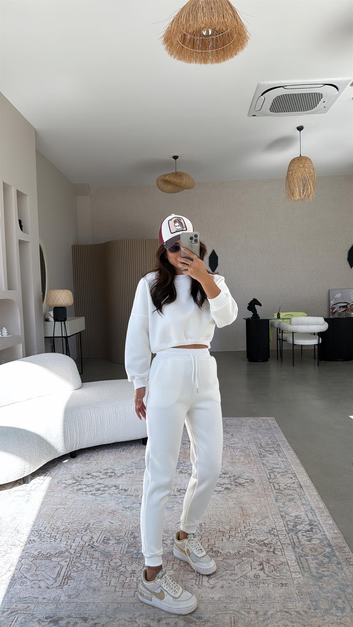 Ekru Üç İplik Şardonlu Eşofman Takımı