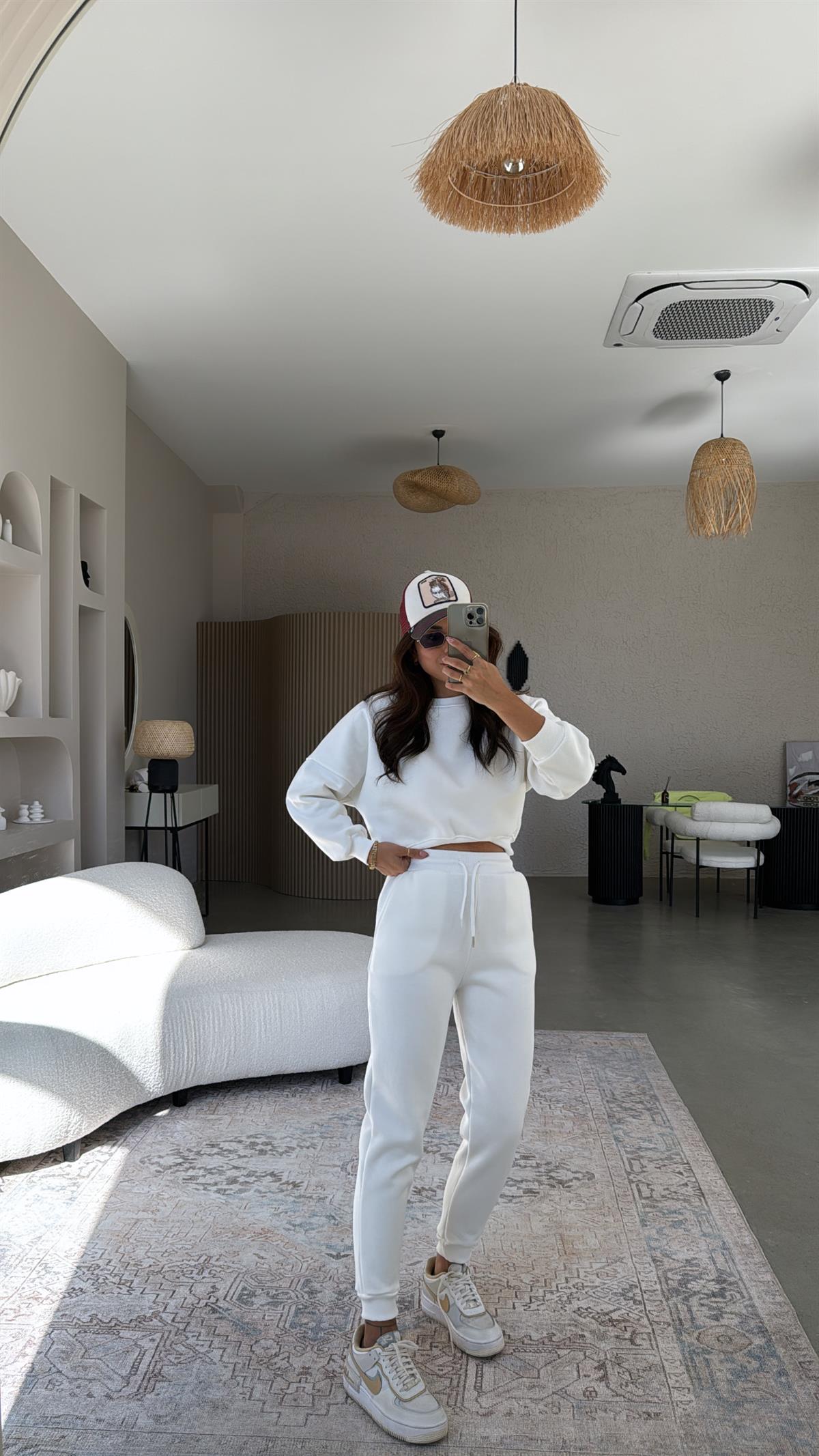 Ekru Üç İplik Şardonlu Eşofman Takımı