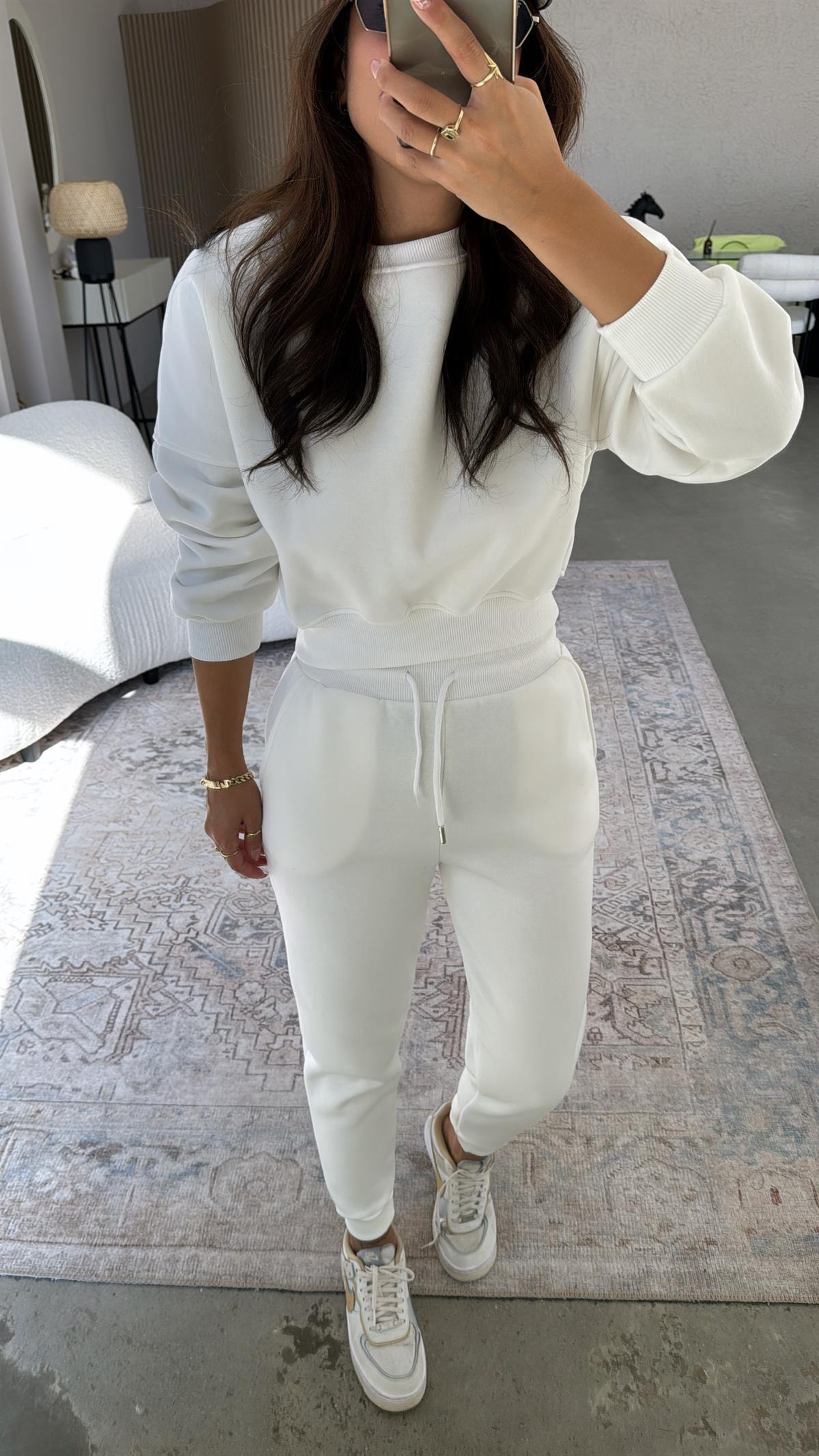 Ekru Üç İplik Şardonlu Eşofman Takımı