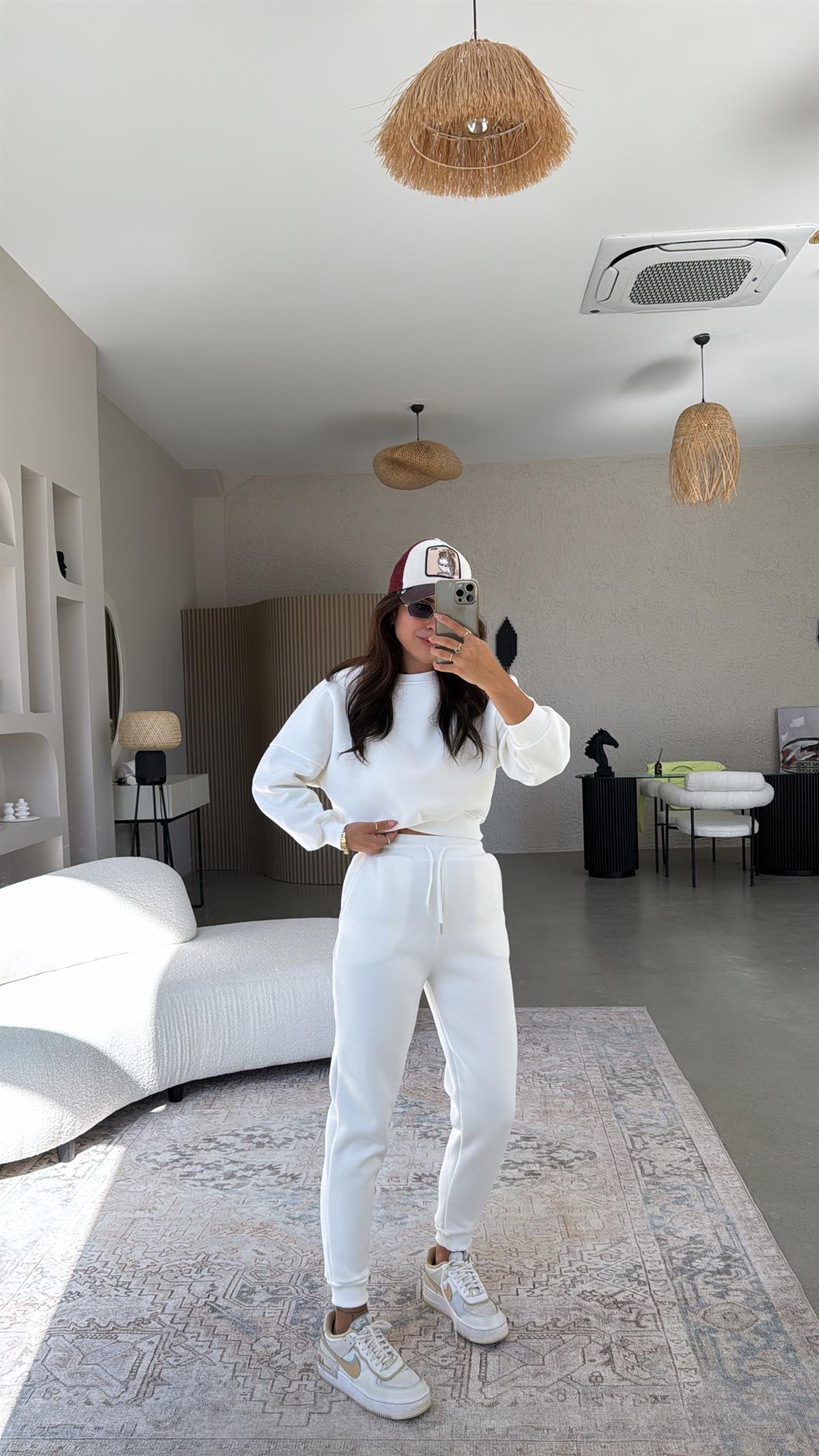 Ekru Üç İplik Şardonlu Eşofman Takımı