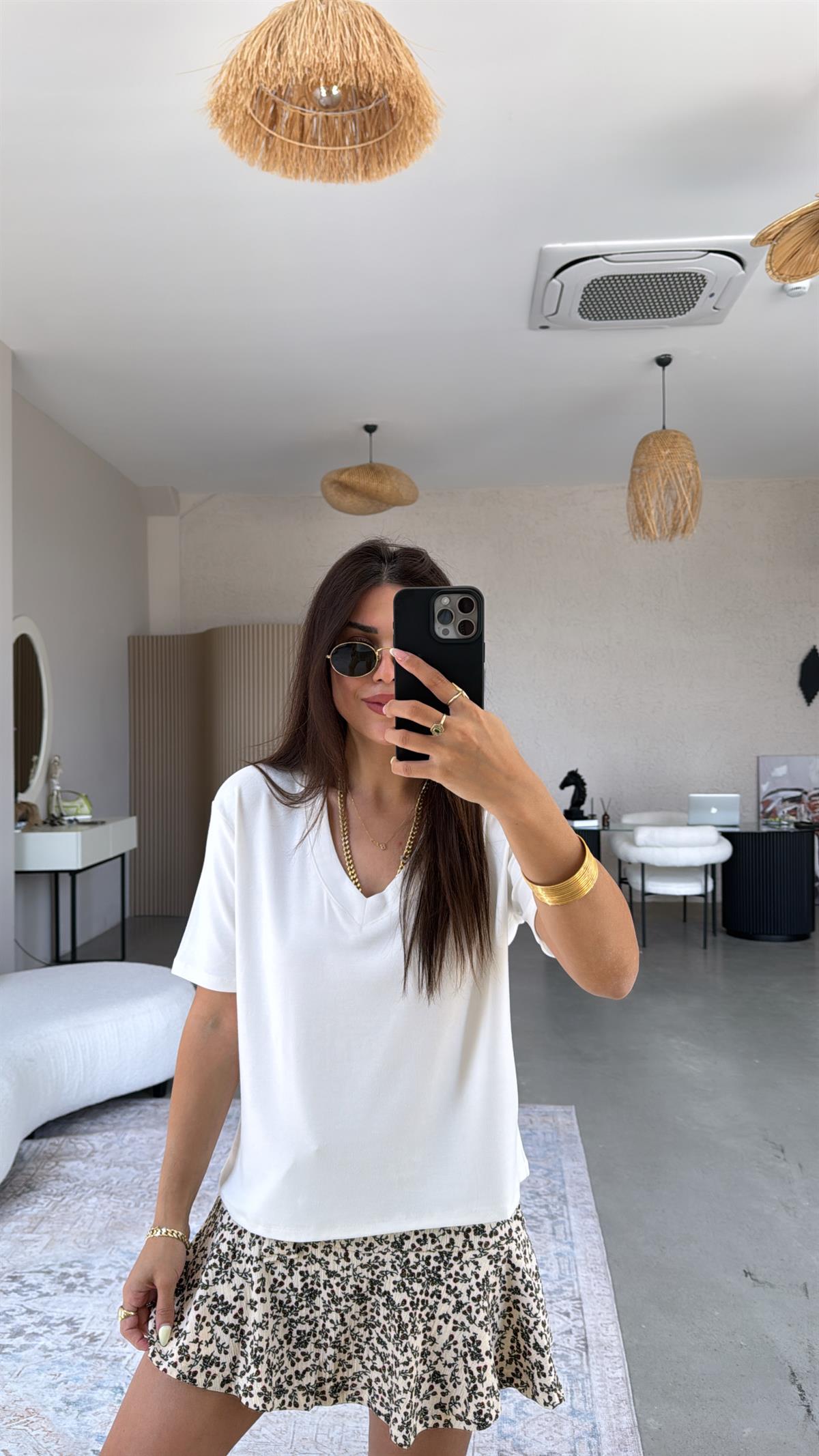 Ekru V Yaka Salaş Bluz