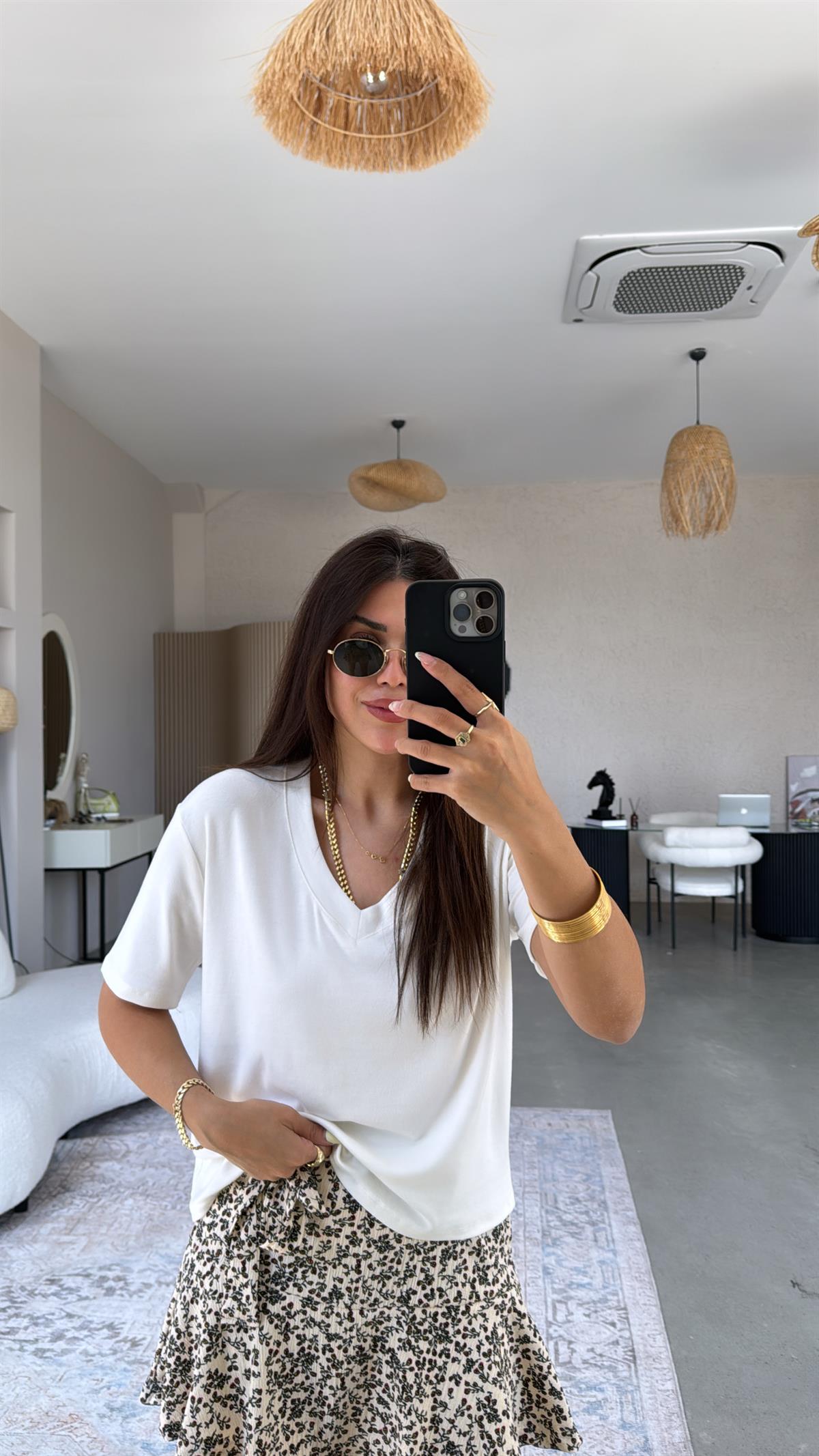 Ekru V Yaka Salaş Bluz