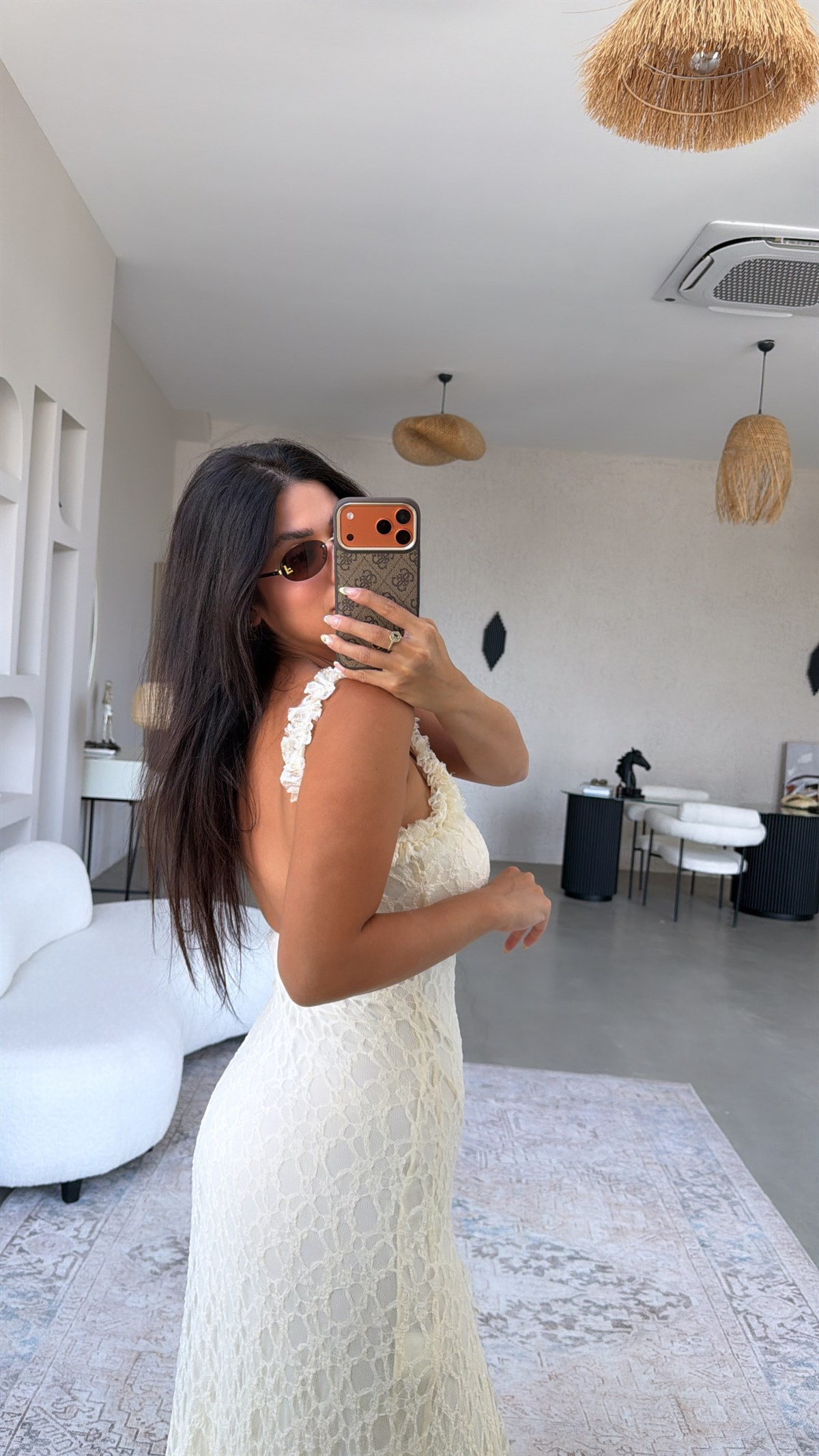 Ekru Yırtmaçlı Full Dantel Gipsy Elbise