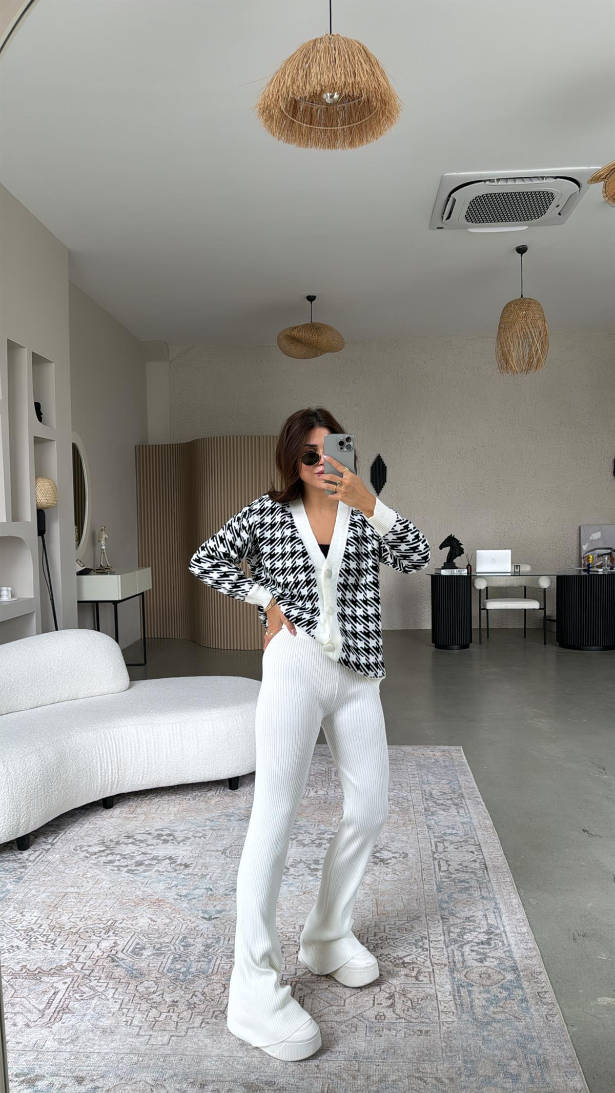 Ekru ZR Triko Beli Katlı Tayt