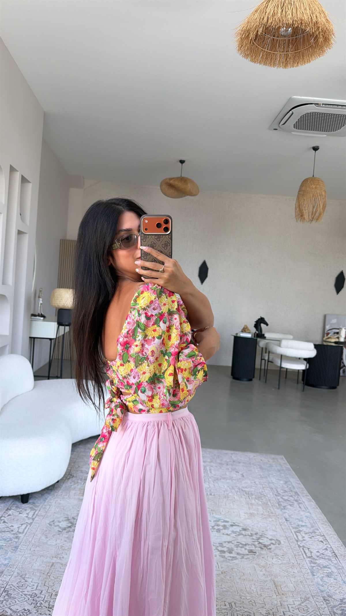 Floral Desenli Gipeli Renkli Bluz