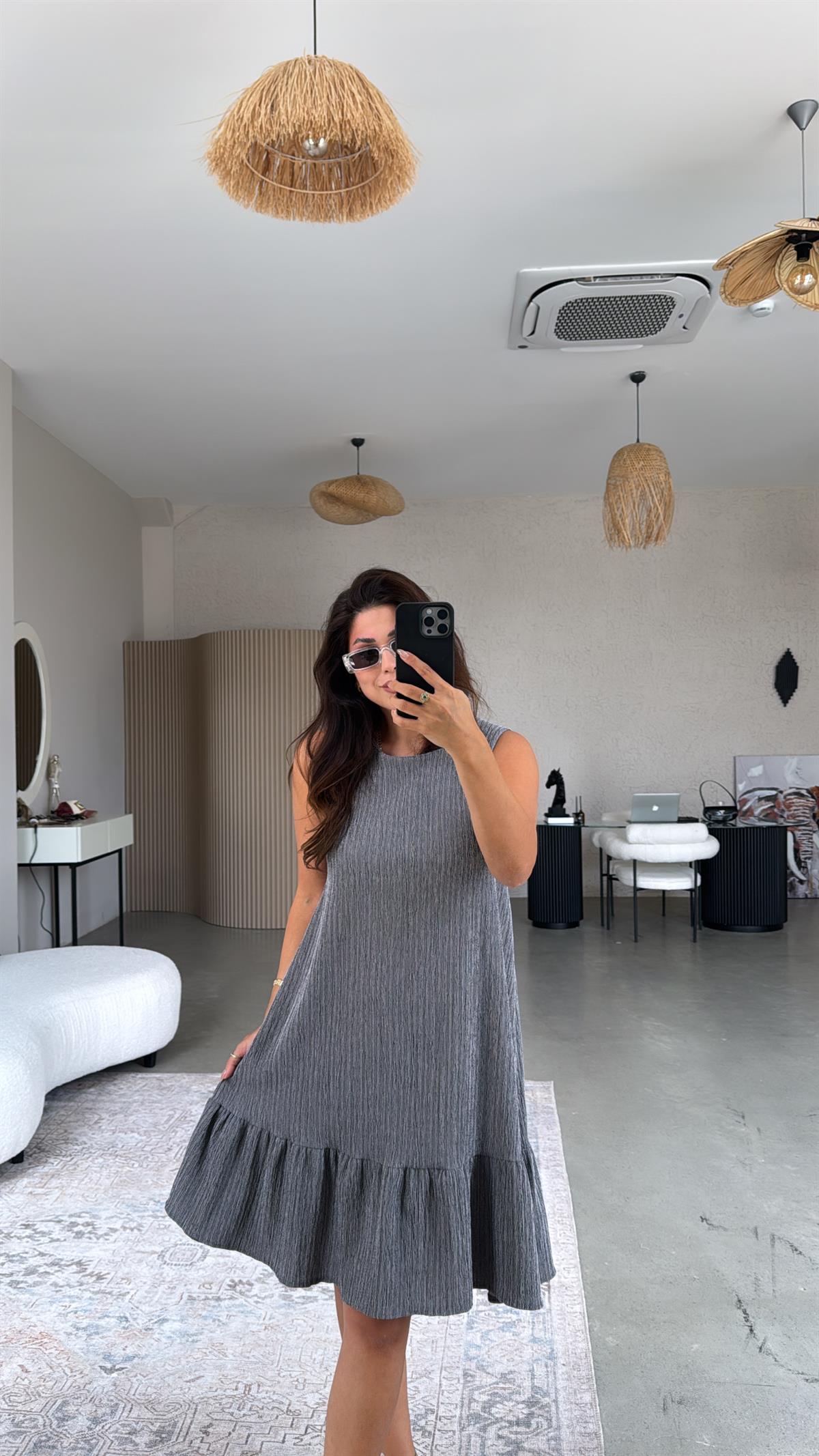 Füme Altı Volanlı Bürümcük Elbise
