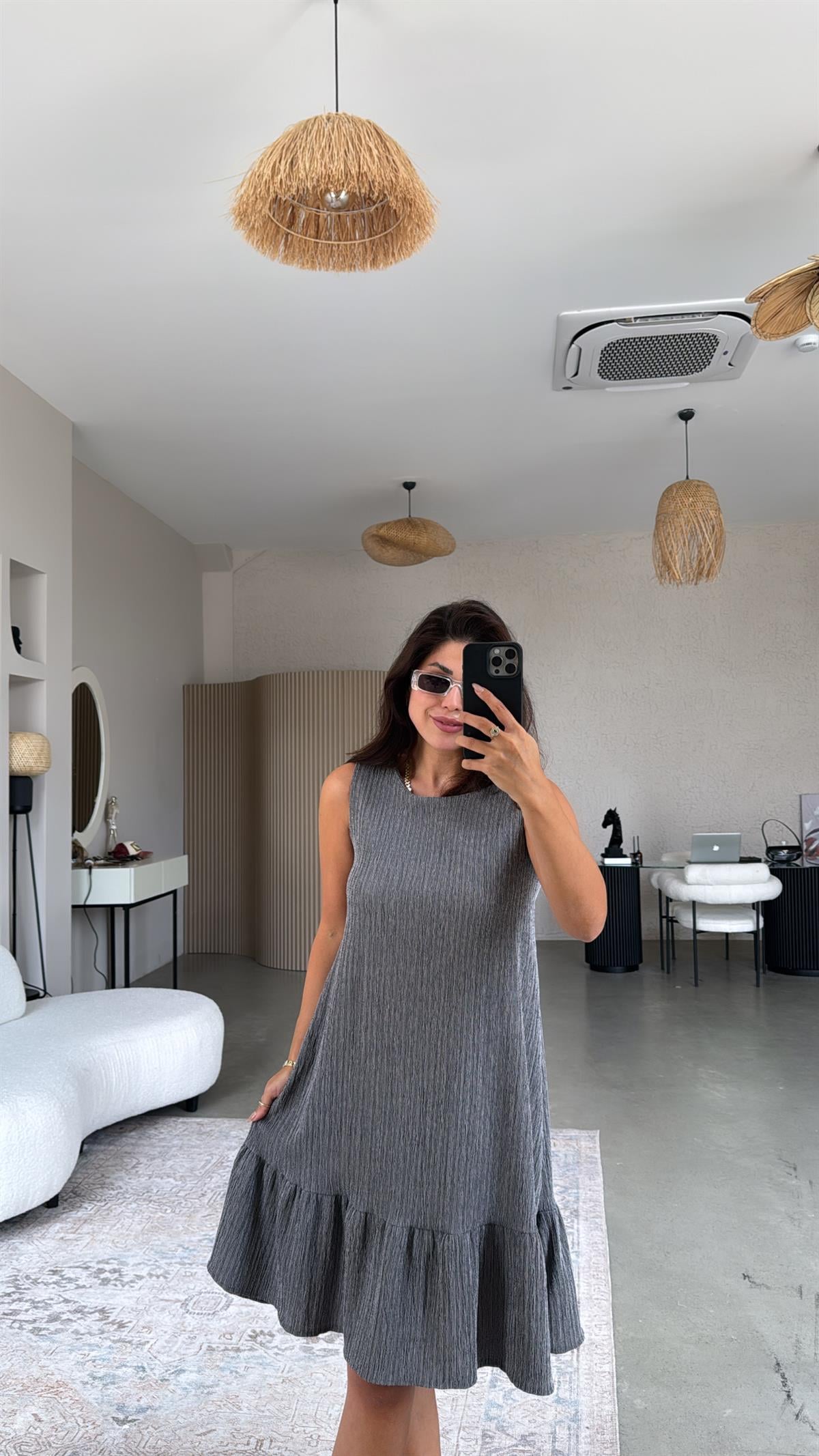 Füme Altı Volanlı Bürümcük Elbise
