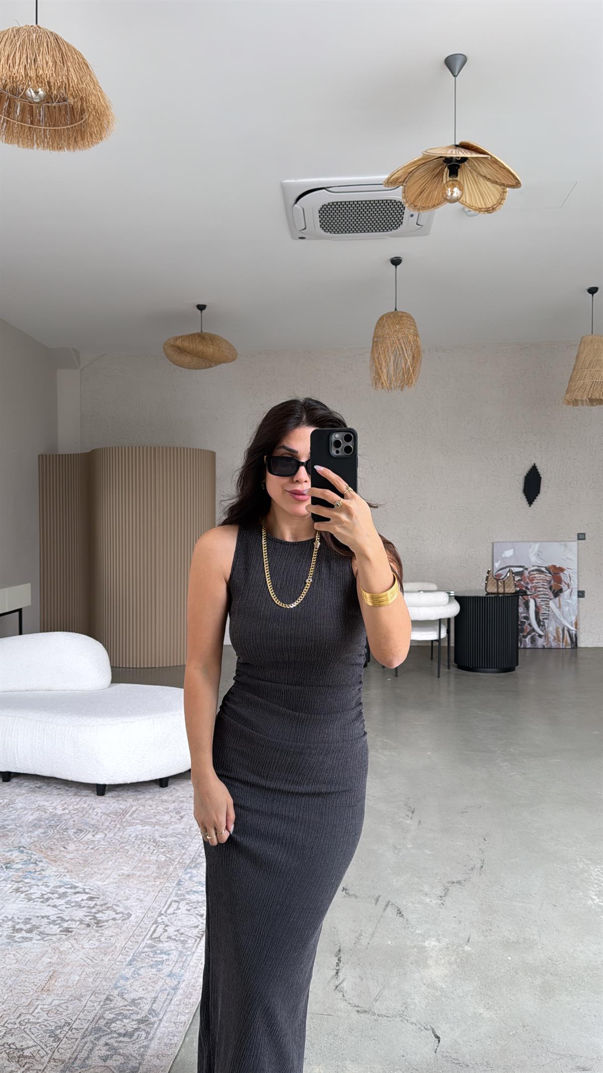 Füme Bürümcük ZR Model Büzgü Detay Elbise