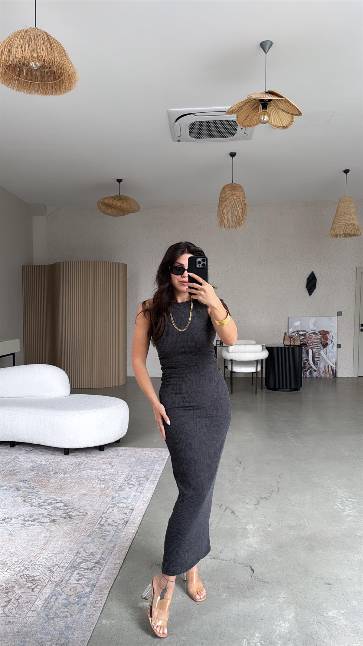 Füme Bürümcük ZR Model Büzgü Detay Elbise