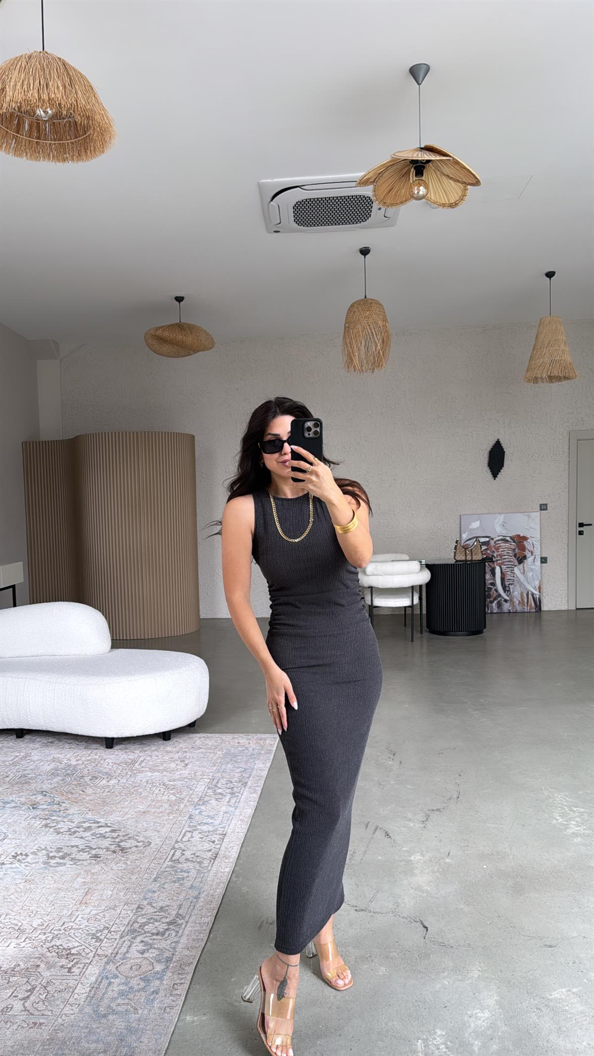 Füme Bürümcük ZR Model Büzgü Detay Elbise