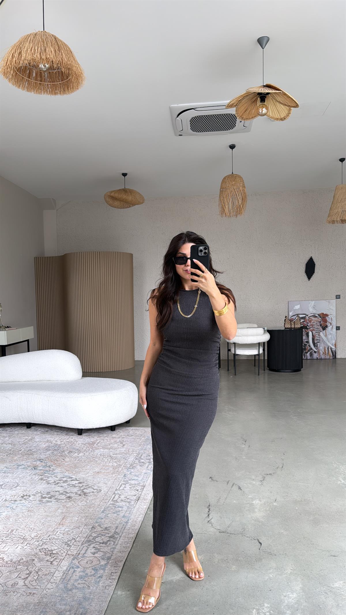 Füme Bürümcük ZR Model Büzgü Detay Elbise