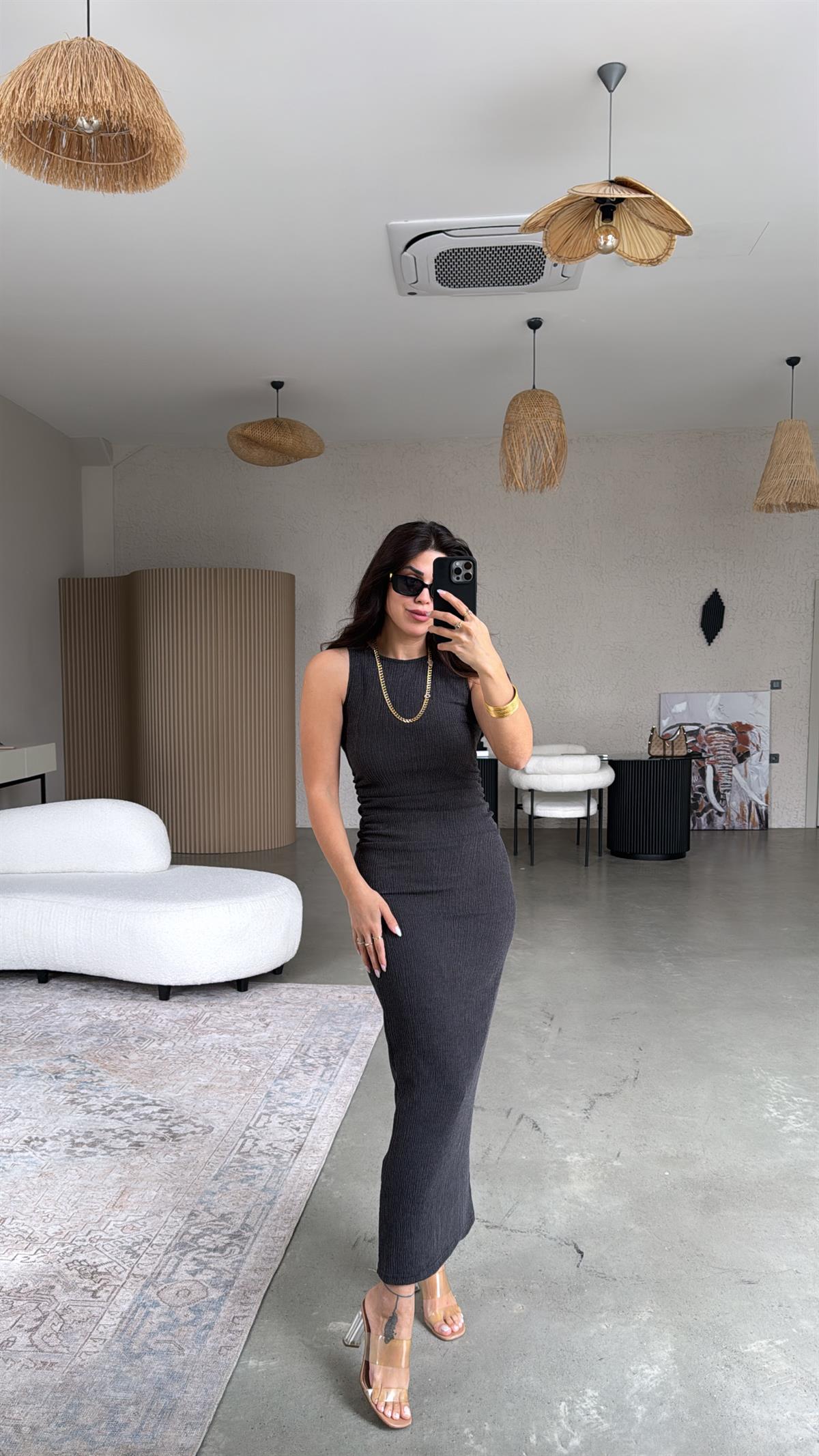 Füme Bürümcük ZR Model Büzgü Detay Elbise