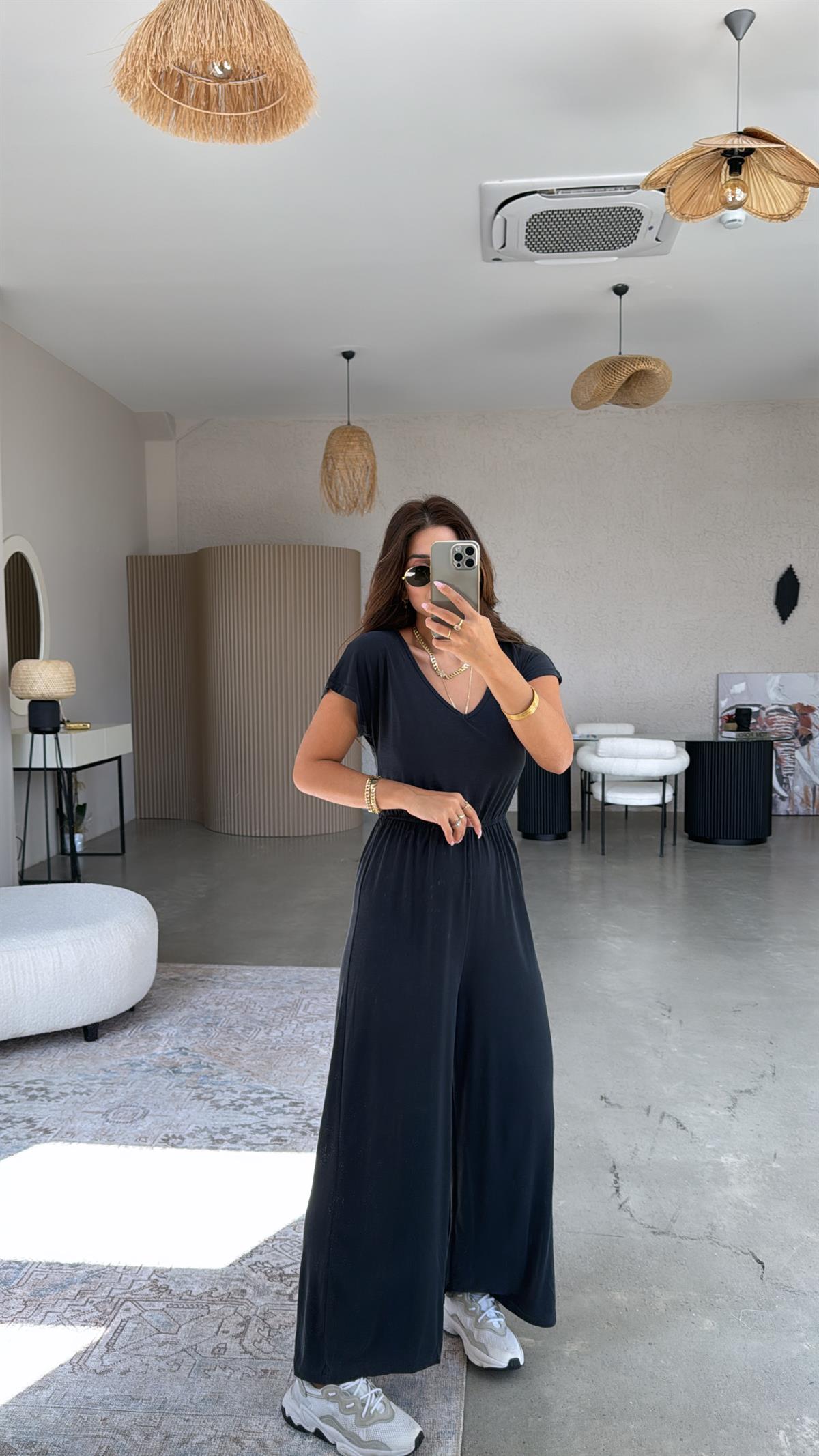 Füme Yıkamalı V Yaka Tulum