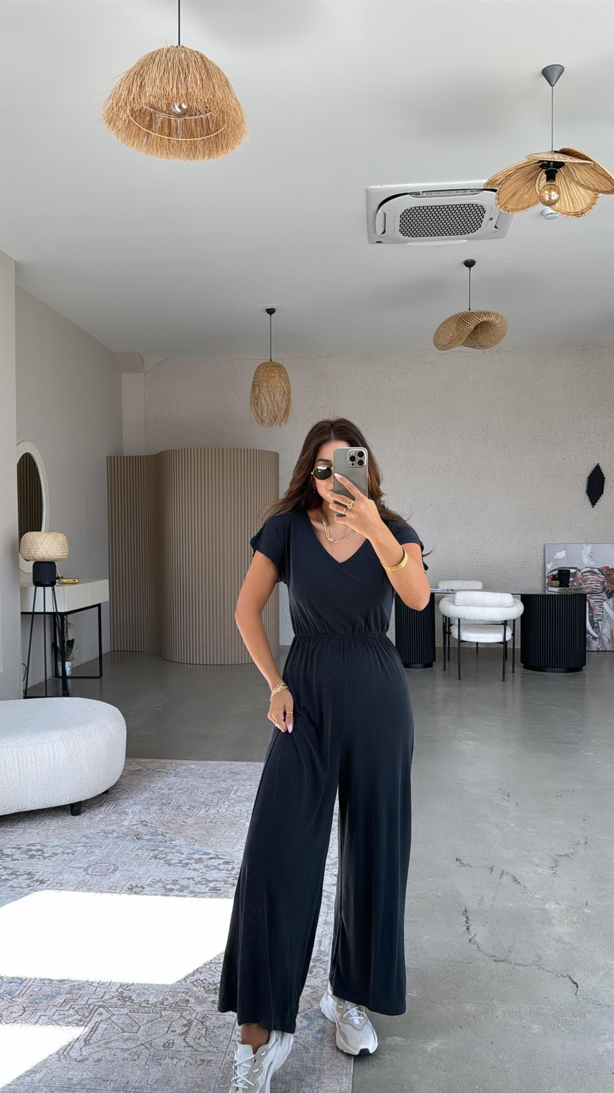 Füme Yıkamalı V Yaka Tulum