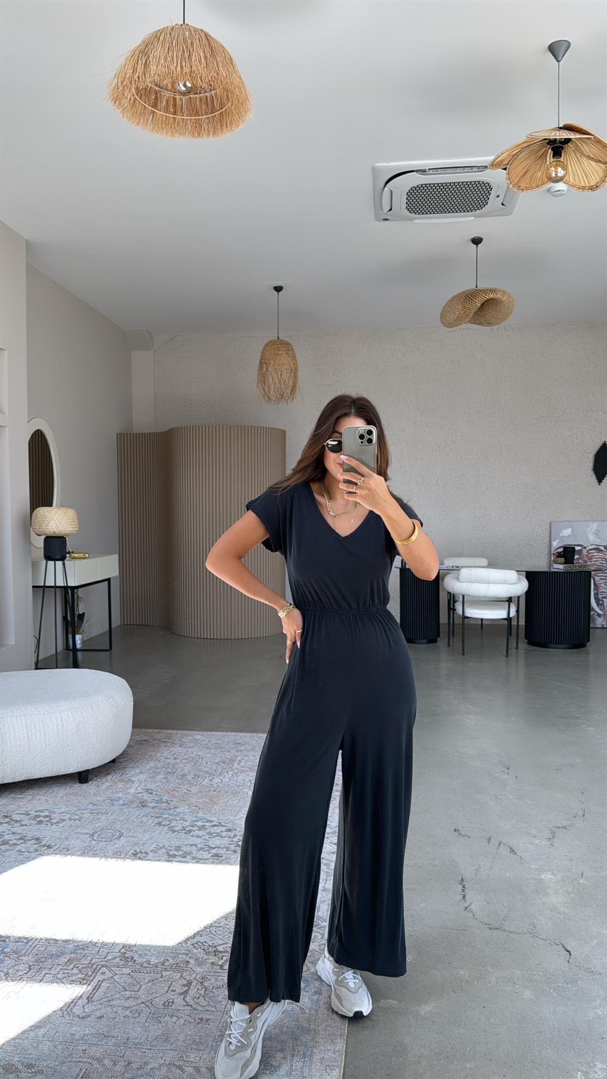 Füme Yıkamalı V Yaka Tulum