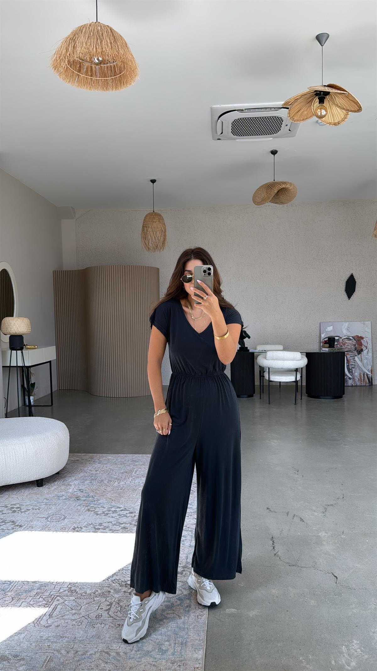 Füme Yıkamalı V Yaka Tulum