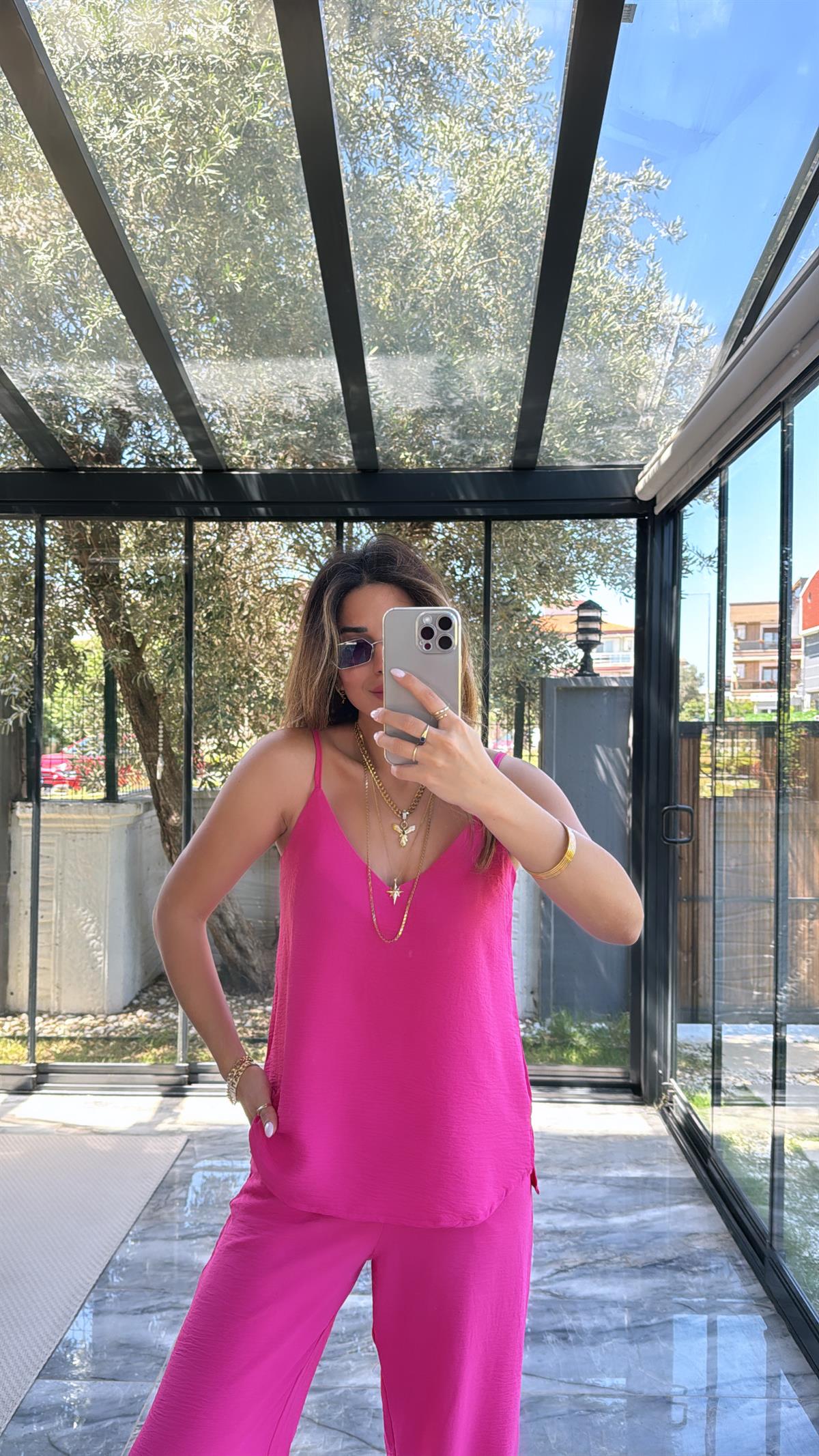 Fuşya Askılı Tiril Takım