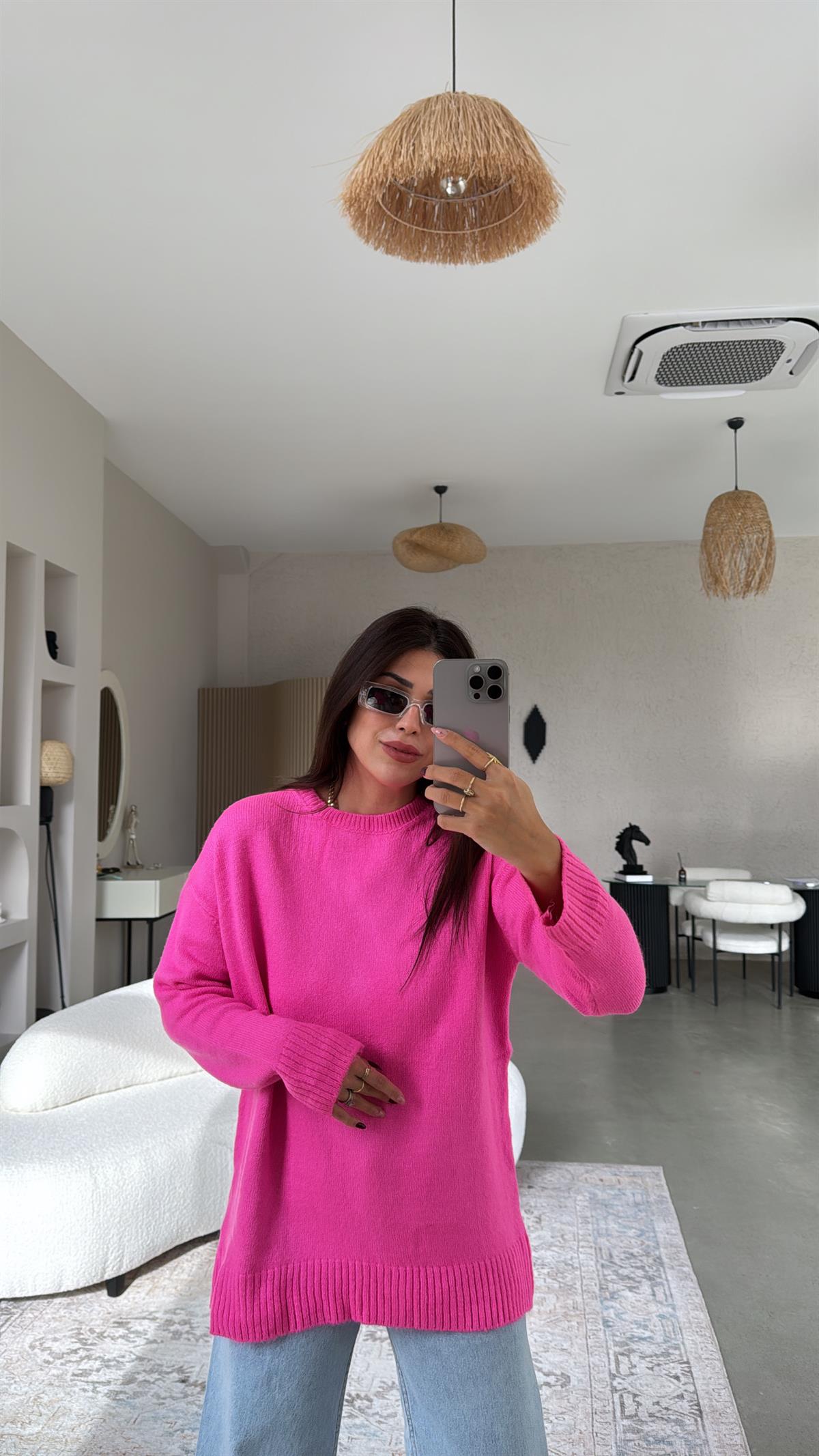 Fuşya Bisiklet Yaka Yumoş Kazak