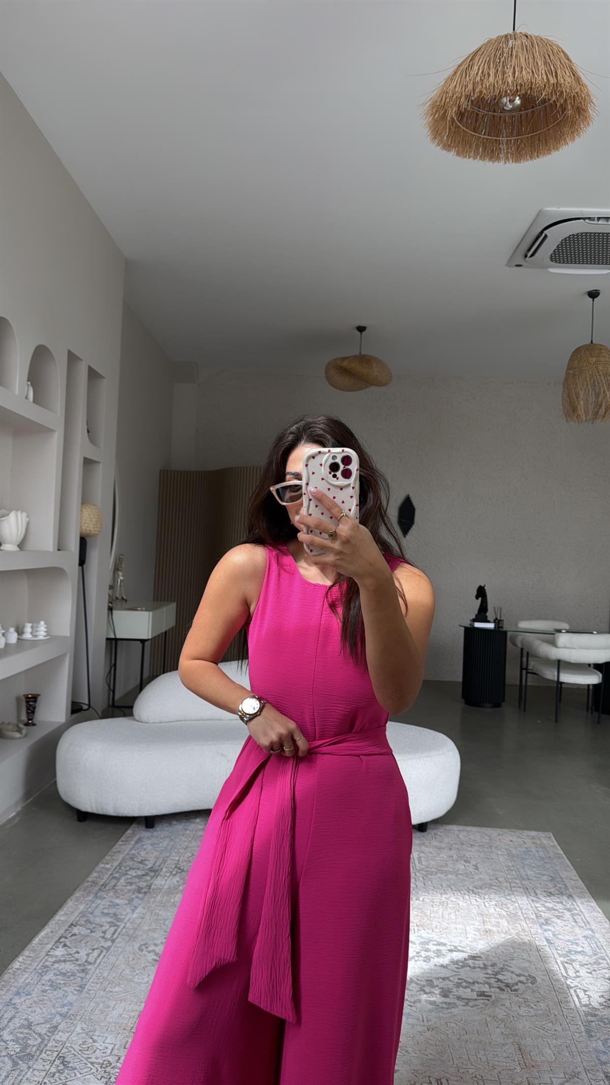 Fuşya Bol Paça Tulum