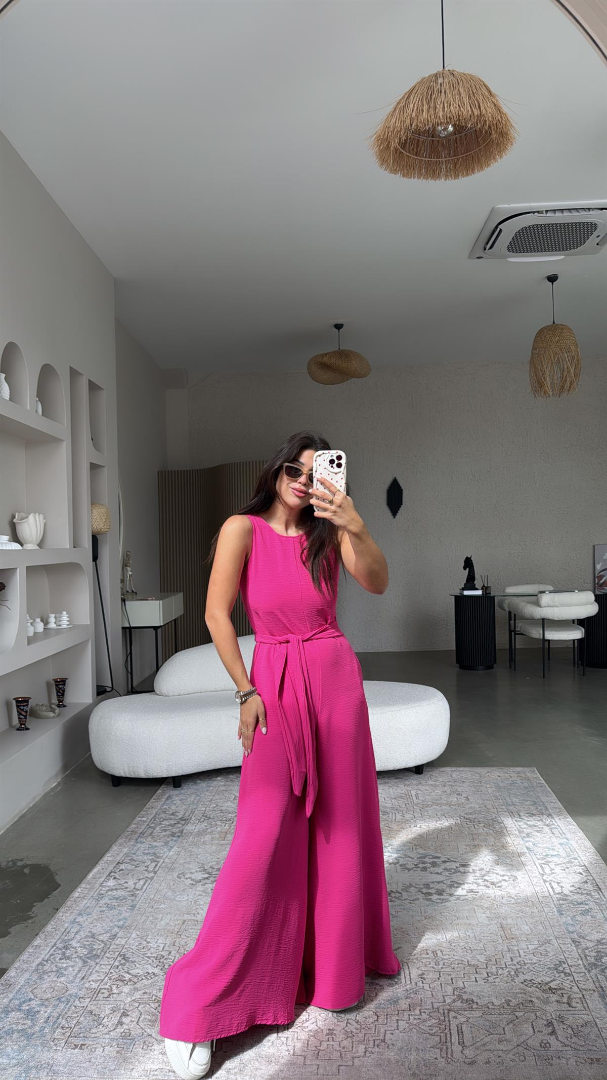 Fuşya Bol Paça Tulum