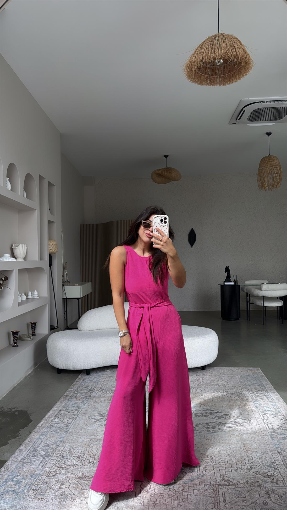 Fuşya Bol Paça Tulum