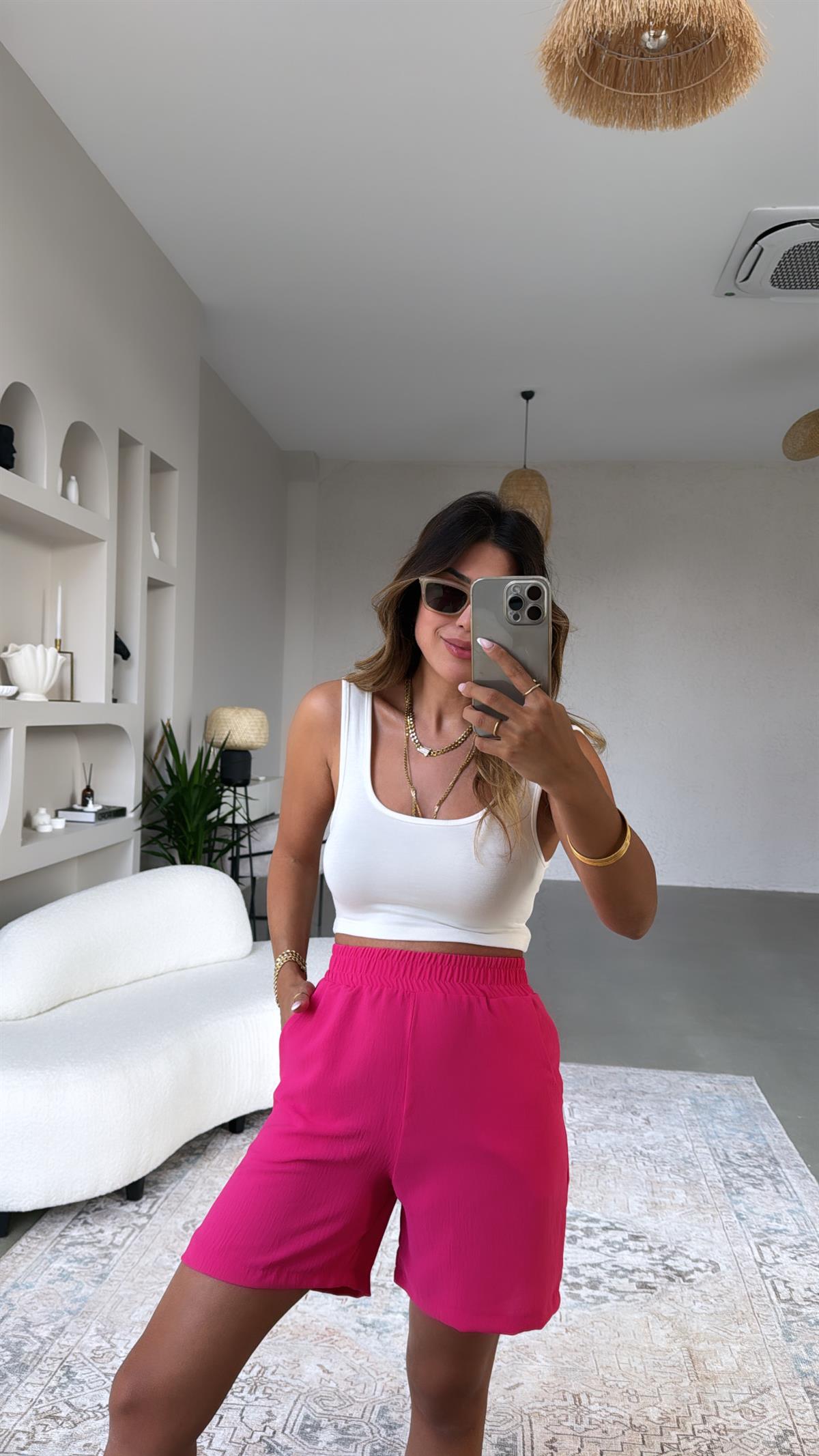 Fuşya Cepli Basic Şort